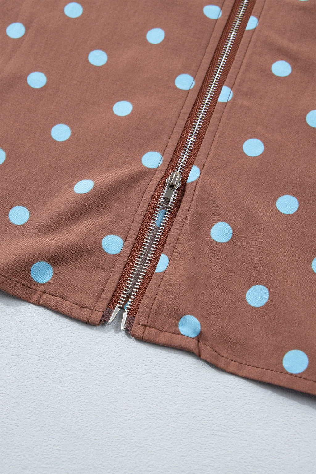 Brown & Black Polka Dot Contrast Trim V Neck Zip Up Sleeveless Dress S-XL