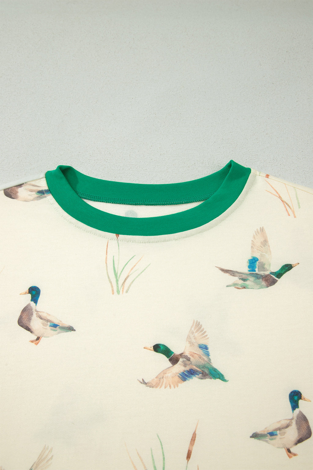 Beige Mallard Print Colourblock Trim Short Set