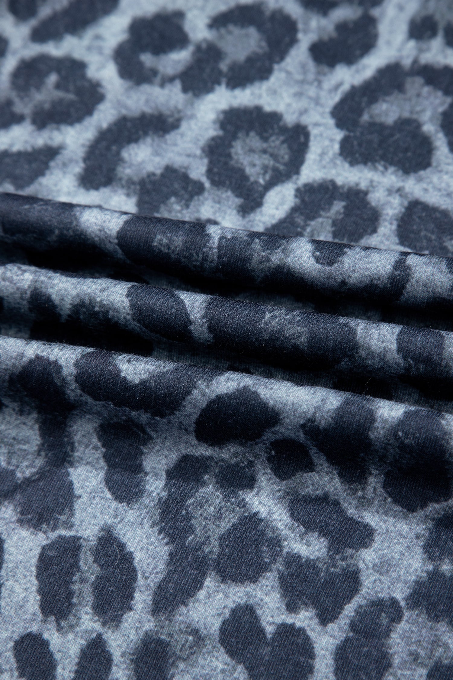 Grey Leopard Print Frilled Drawstring Wide Leg Trousers