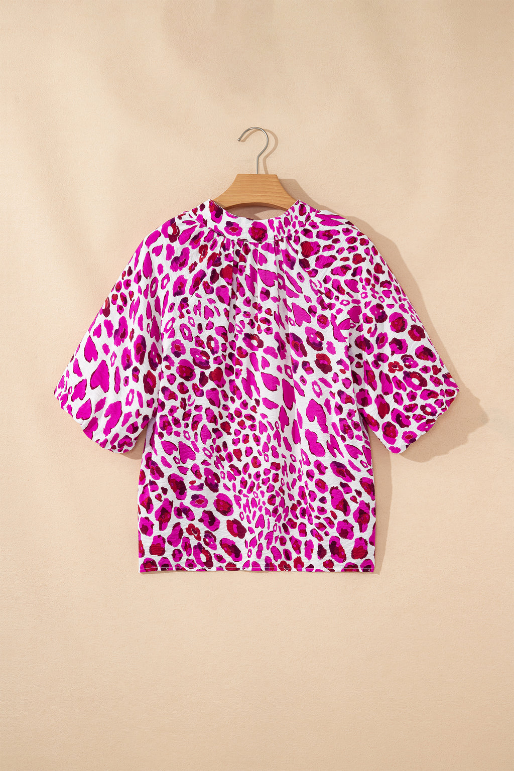 Pink Leopard Print V-Neck Bubble Sleeve Blouse | Sizes 8-22 | Lively Looks