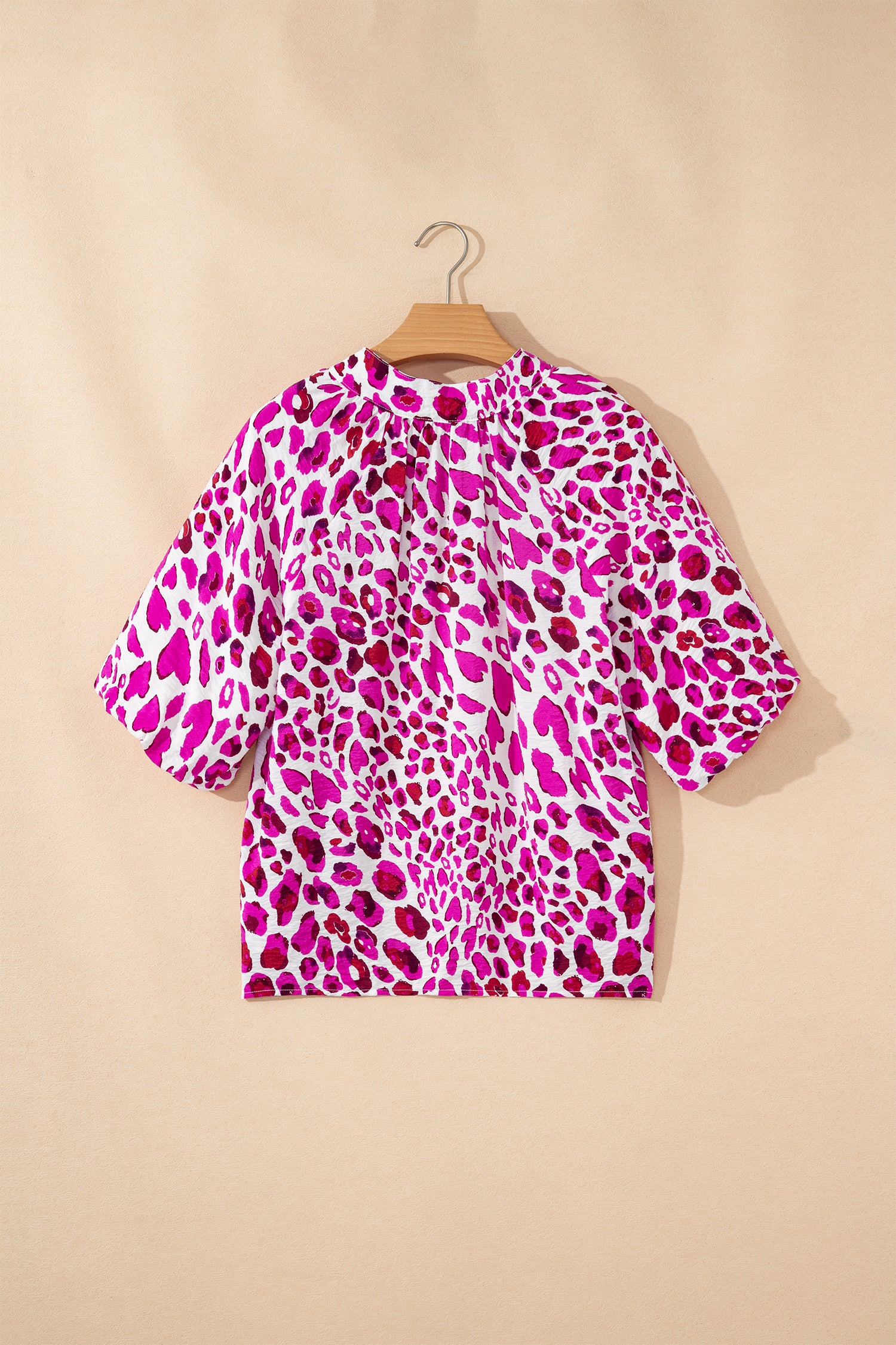 Pink Leopard Print V-Neck Bubble Sleeve Blouse | Sizes 8-22 | Lively Looks