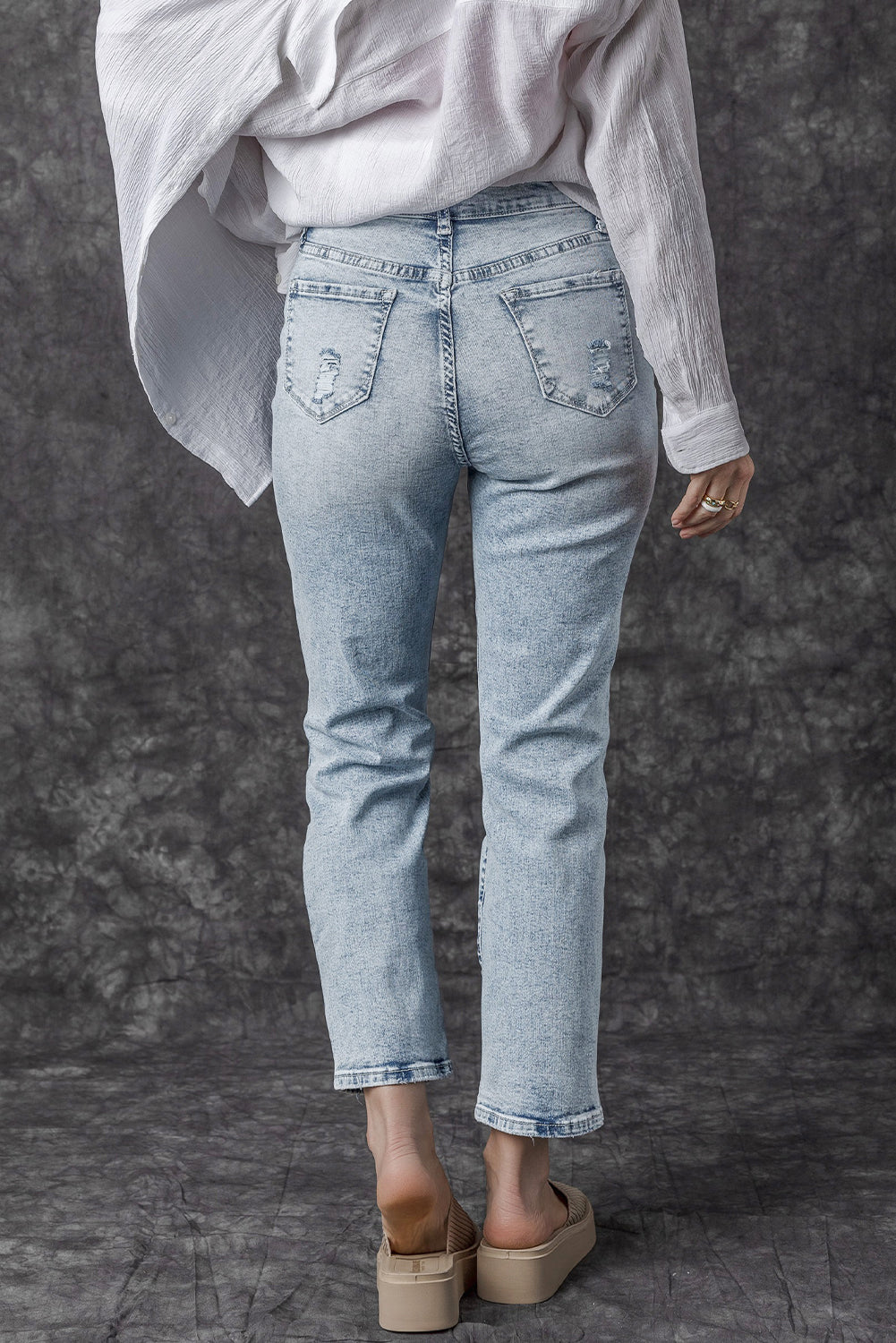 Women's Women's Light Wash Slim Fit Jeans Frayed Hem High Waist Sizes 6-16 at LivelyLooks
