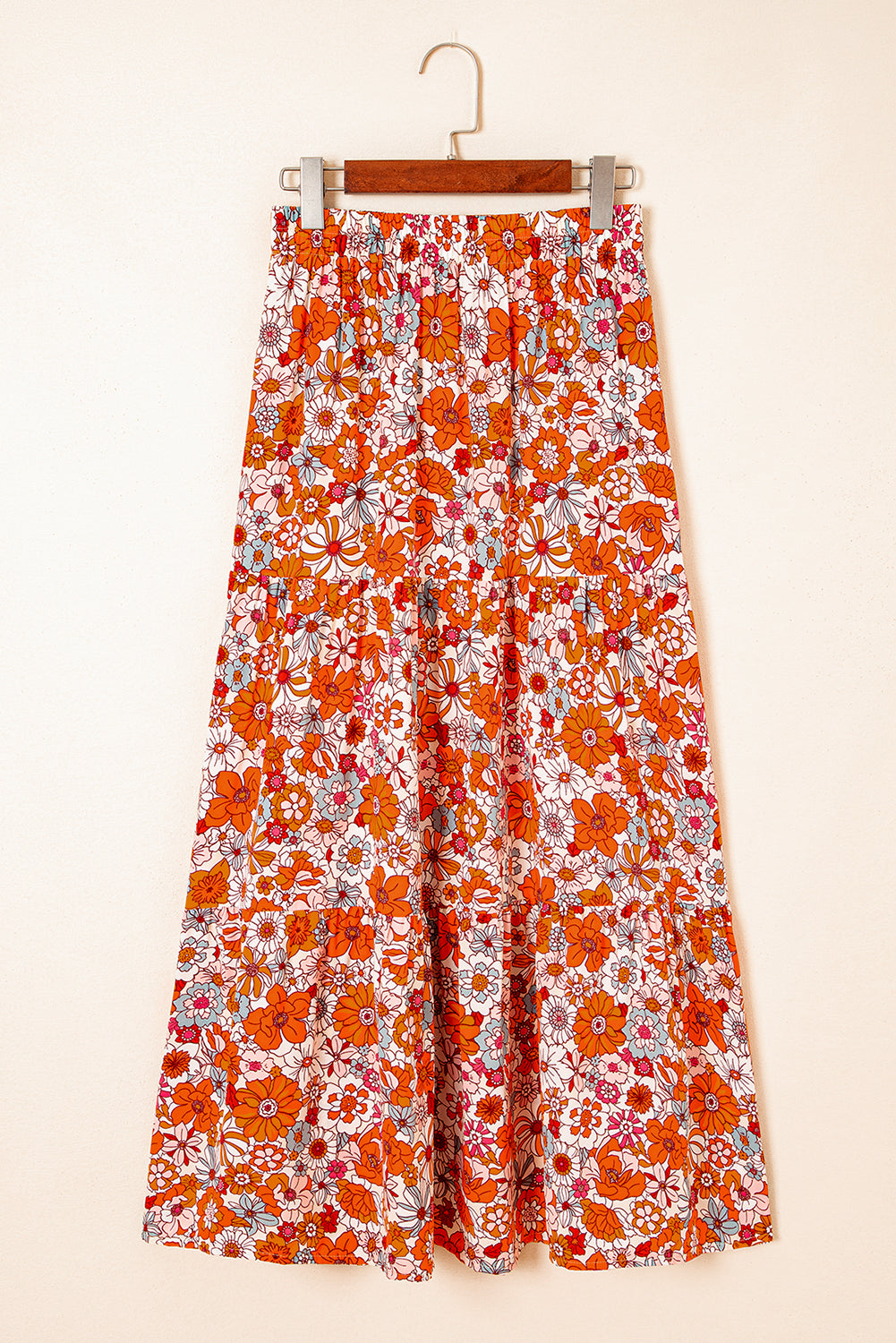 Bohemian Floral Print Tiered Split Maxi Skirt