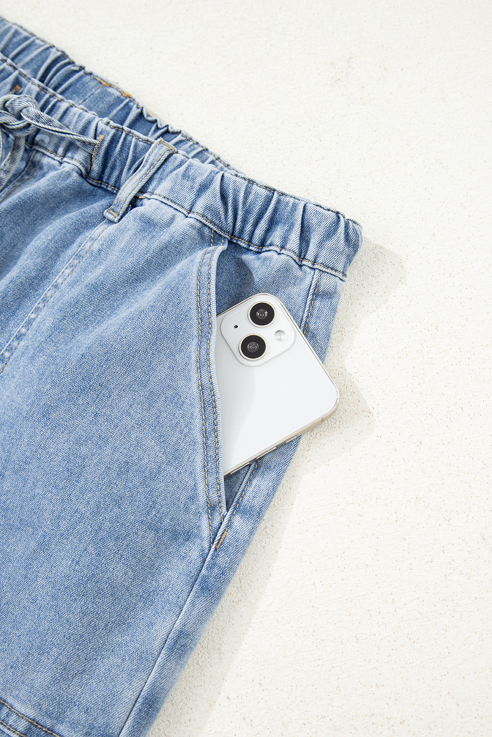Shop Drawstring Seam Detail Raw Hem Wide Leg Denim Jeans UK 8-22 at LivelyLooks