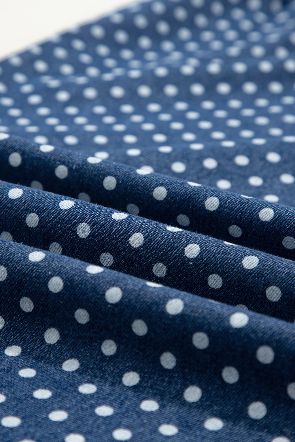 Women's Sky Blue Polka Dot Wide Leg Jeans High Waist Drawstring Button Detail at LivelyLooks