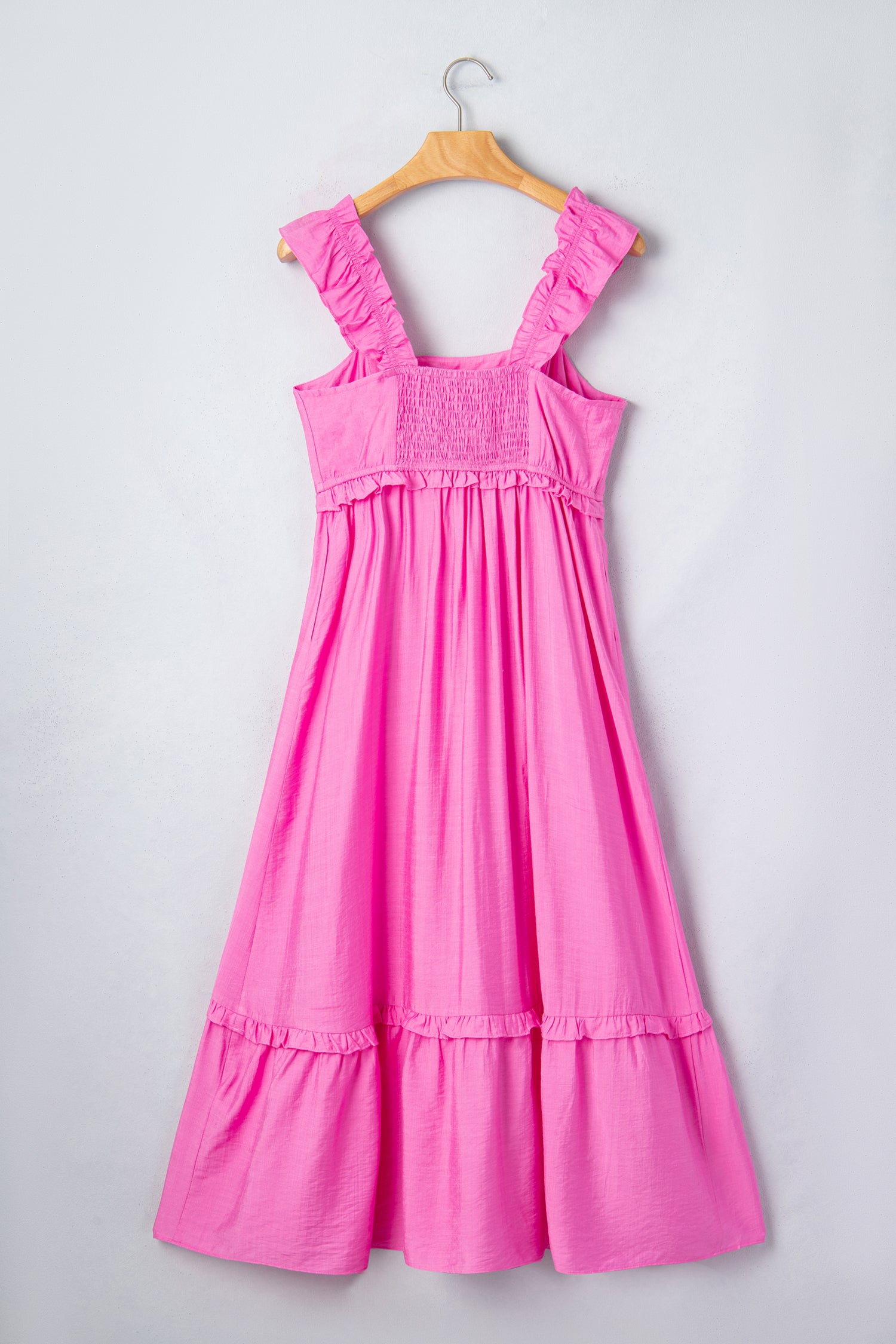 Women's Bonbon Solid Colour Ruffle Trim High Waist Sleeveless Maxi Dress at LivelyLooks