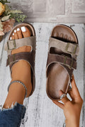 Women's Women's Coffee Leopard Two-Tone Retro Buckle Strap Hollowed Faux Suede Sandals EU 37-42 at LivelyLooks
