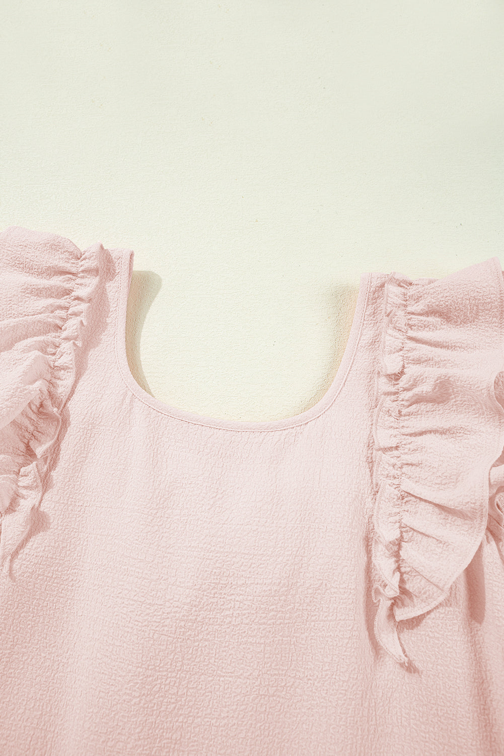 Light Pink Textured Flutter Sleeve Square Neck Bow Back Mini Dress S-XL