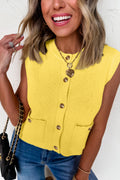 Shop White Yellow Sleeveless Knit Button Sweater Vest Pockets S-XL at LivelyLooks