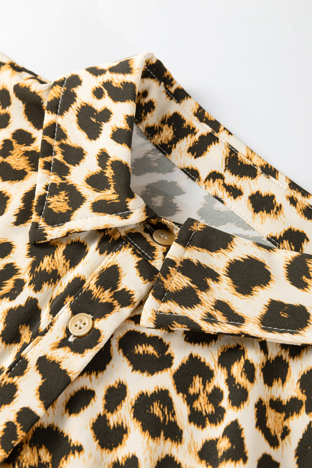 Khaki Leopard Print Contrast Trim Shirt | Sizes 8-22