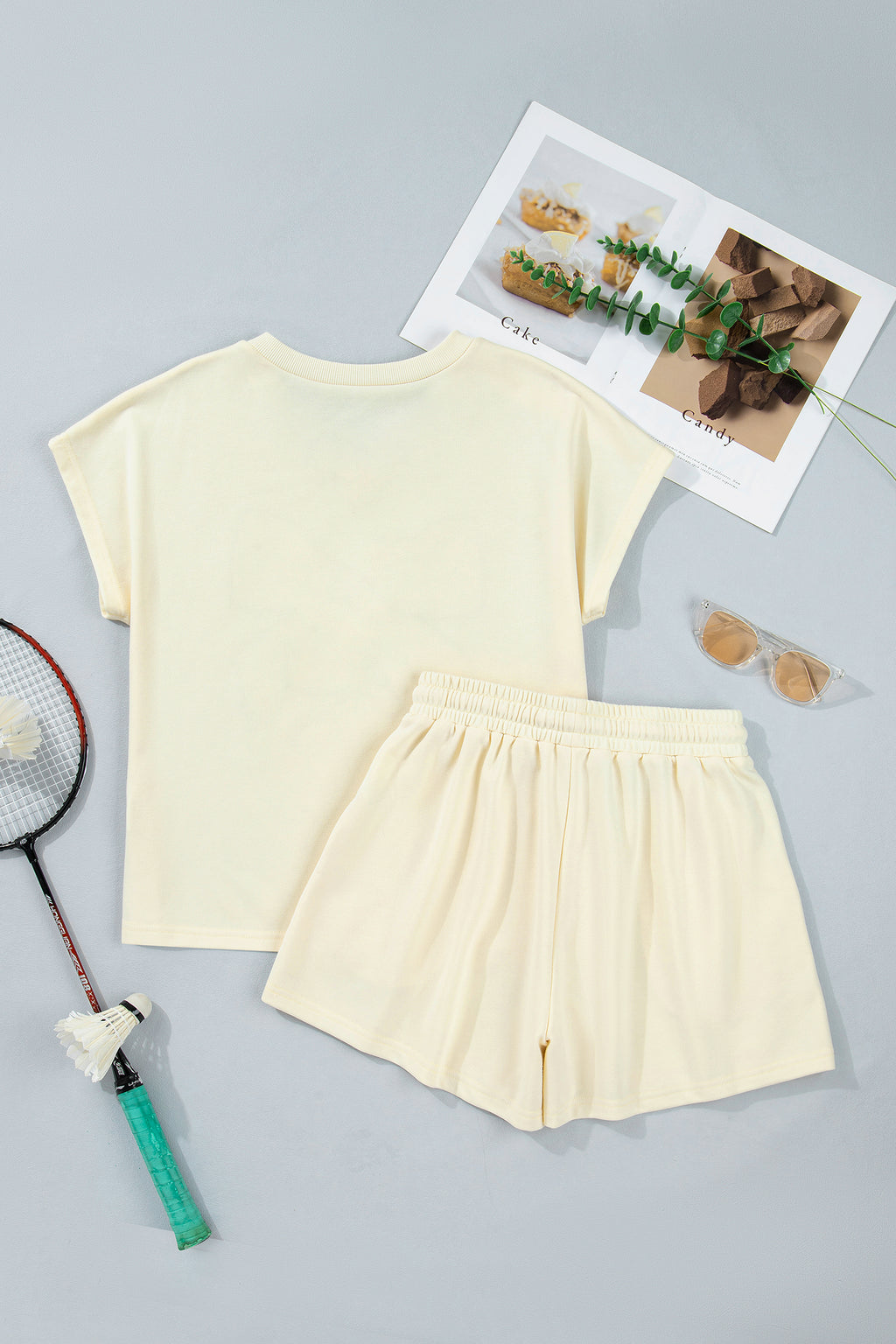 Women's White Black Leopard Bow V Neck Tee & Drawstring Shorts Set 2pcs S-XL at LivelyLooks