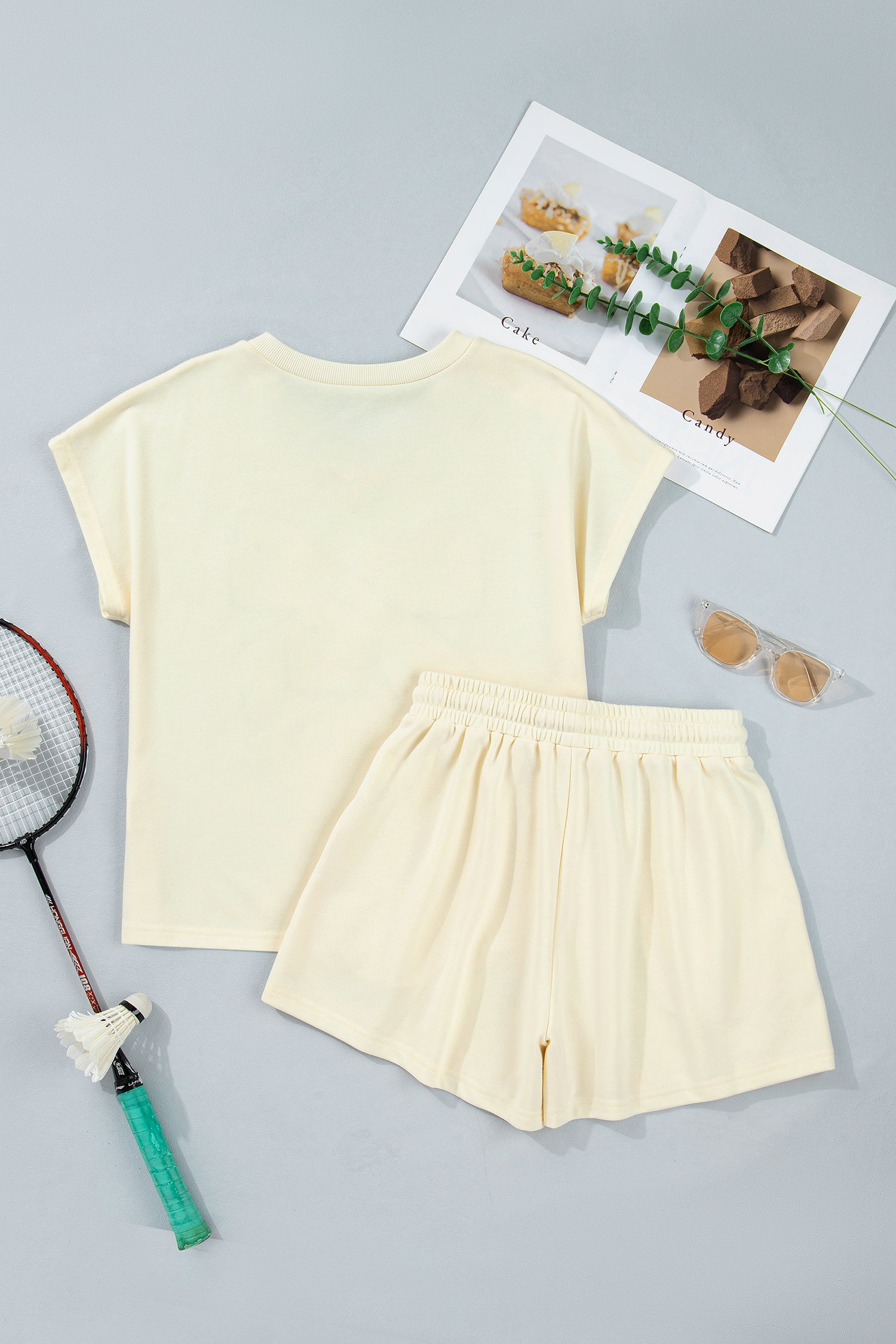 Women's White Black Leopard Bow V Neck Tee & Drawstring Shorts Set 2pcs S-XL at LivelyLooks