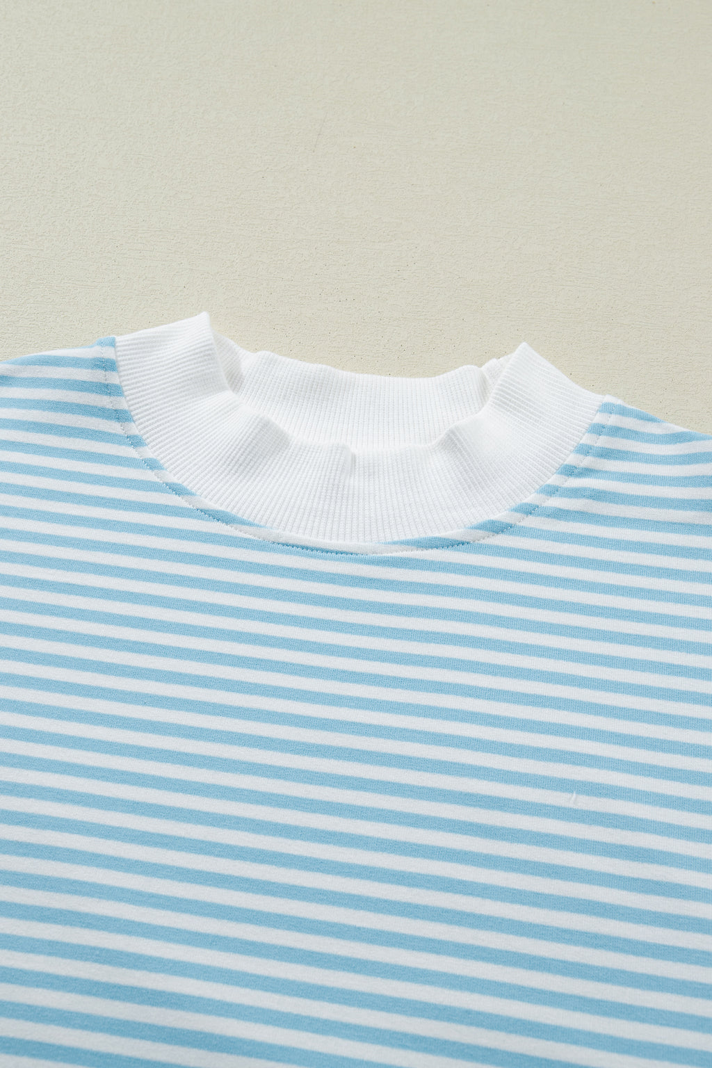 Striped Cuffed Sleeve Mock Neck Tee & Shorts Co-ord | Sky Blue, Pink & Green