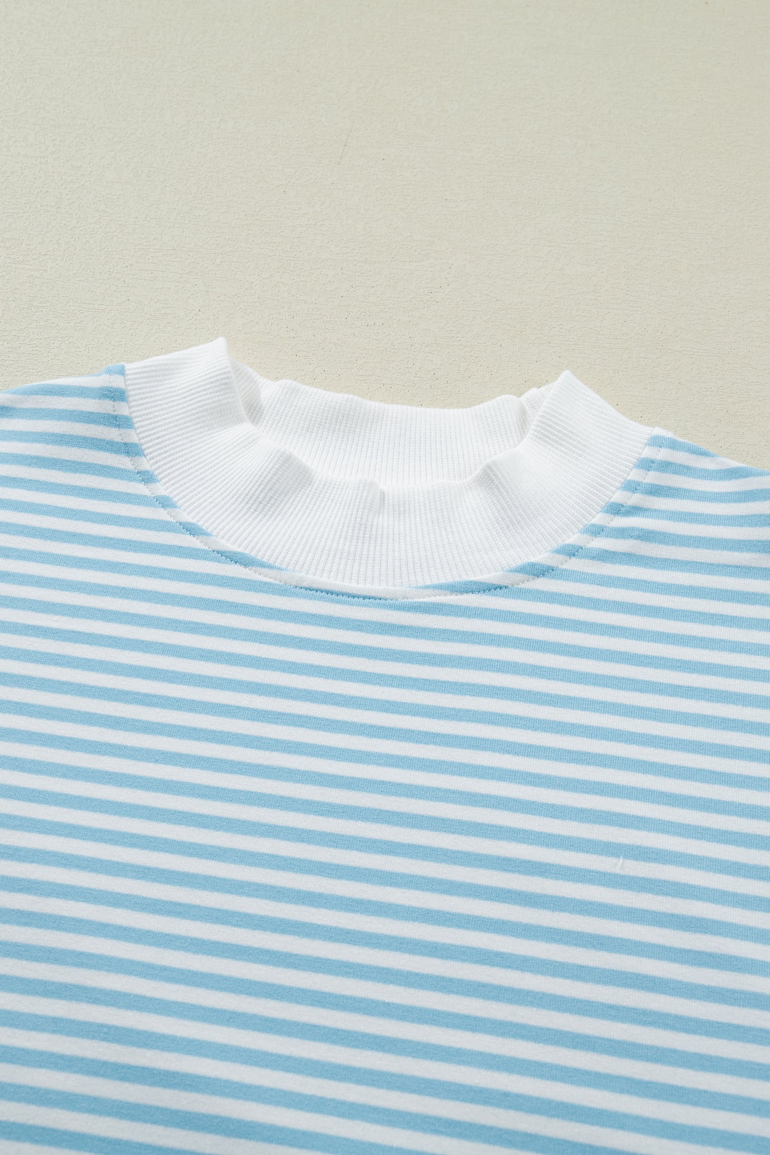 Striped Cuffed Sleeve Mock Neck Tee & Shorts Co-ord | Sky Blue, Pink & Green