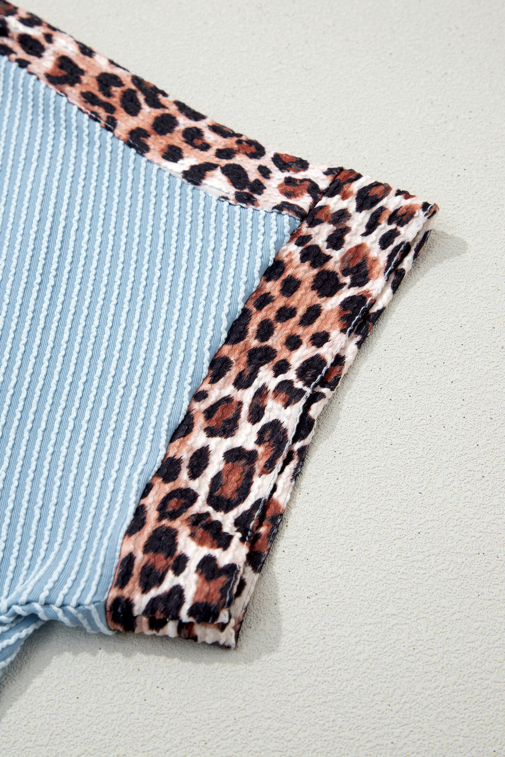 Ribbed Twist Short Set with Leopard Trim | Sky Blue, Light Grey & Sachet Pink