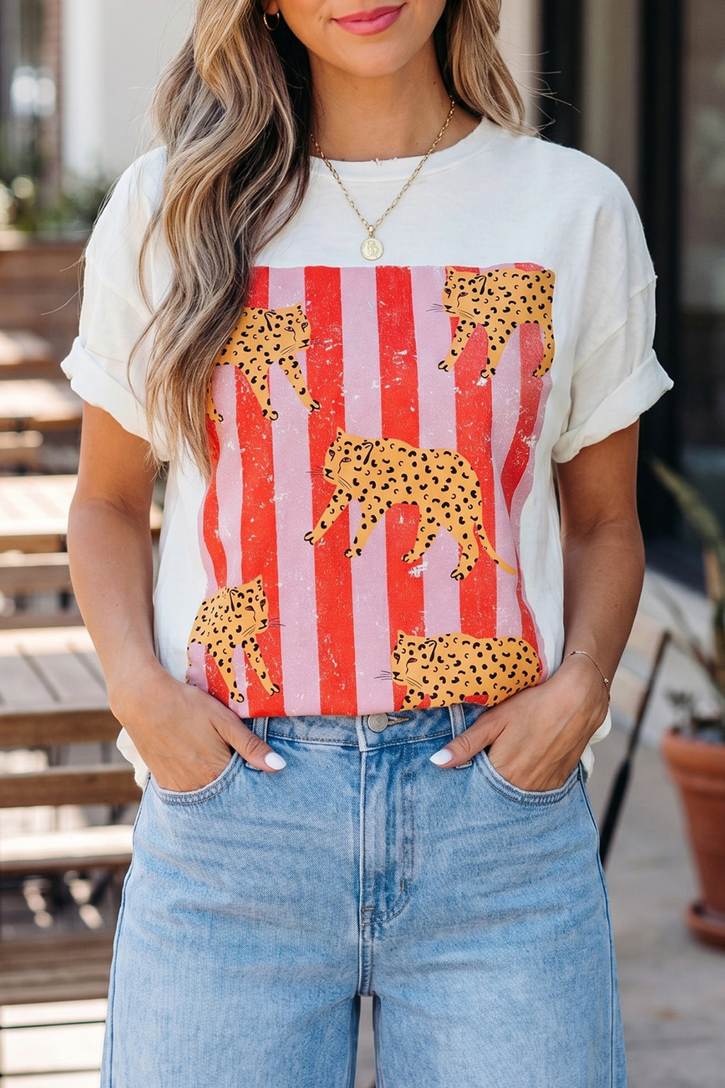 Dark Grey & White Cheetah Print Retro Graphic Tee S-XL