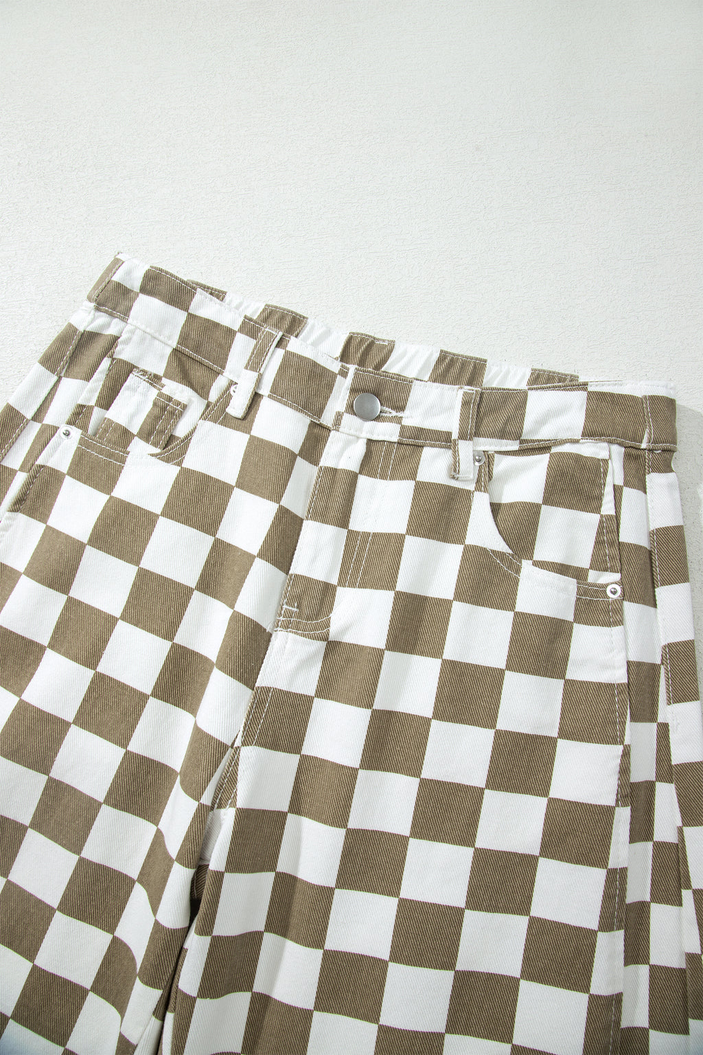 White Checkered Denim Barrel Pants | Relaxed Fit | UK 8–18