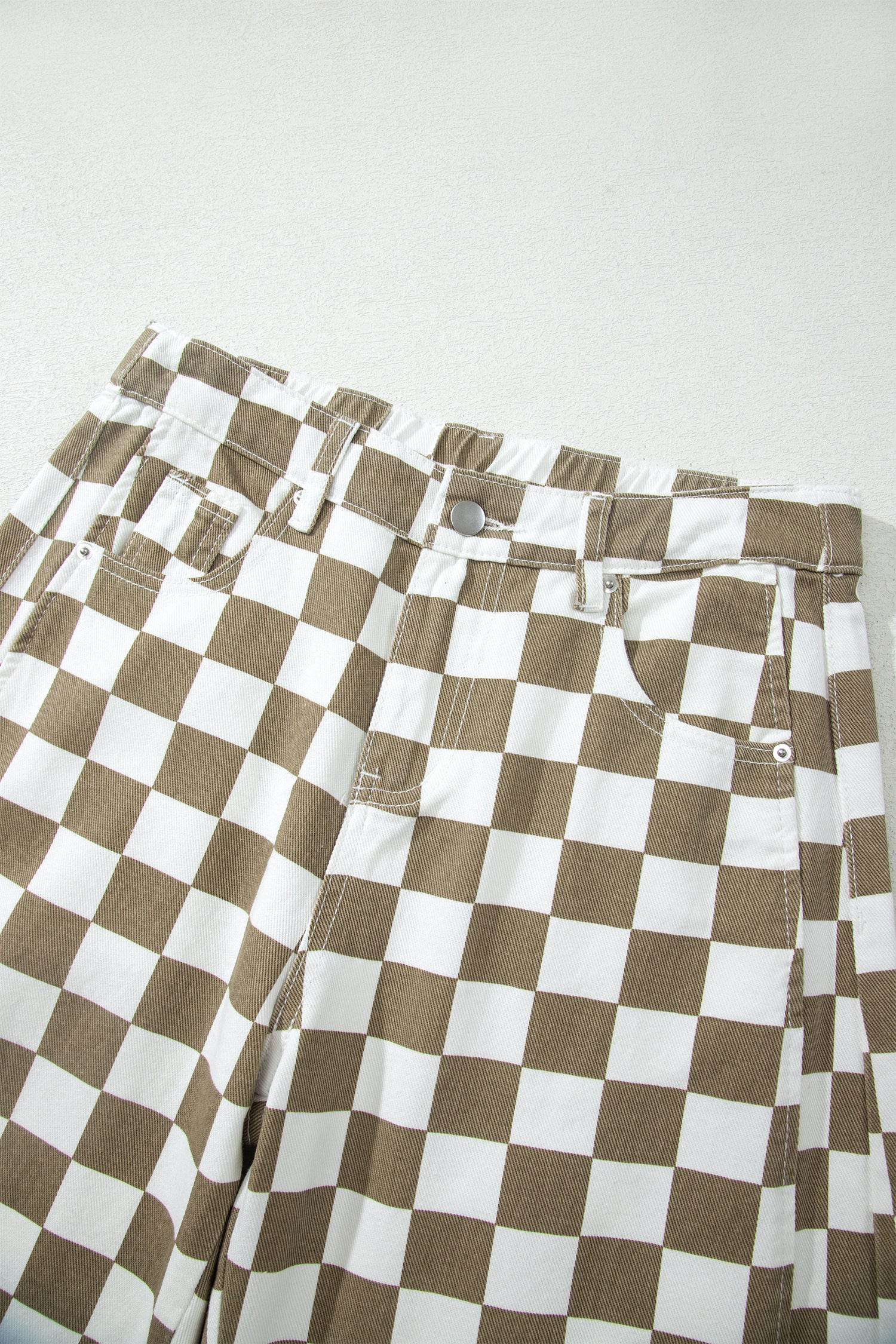 White Checkered Denim Barrel Pants | Relaxed Fit | UK 8–18
