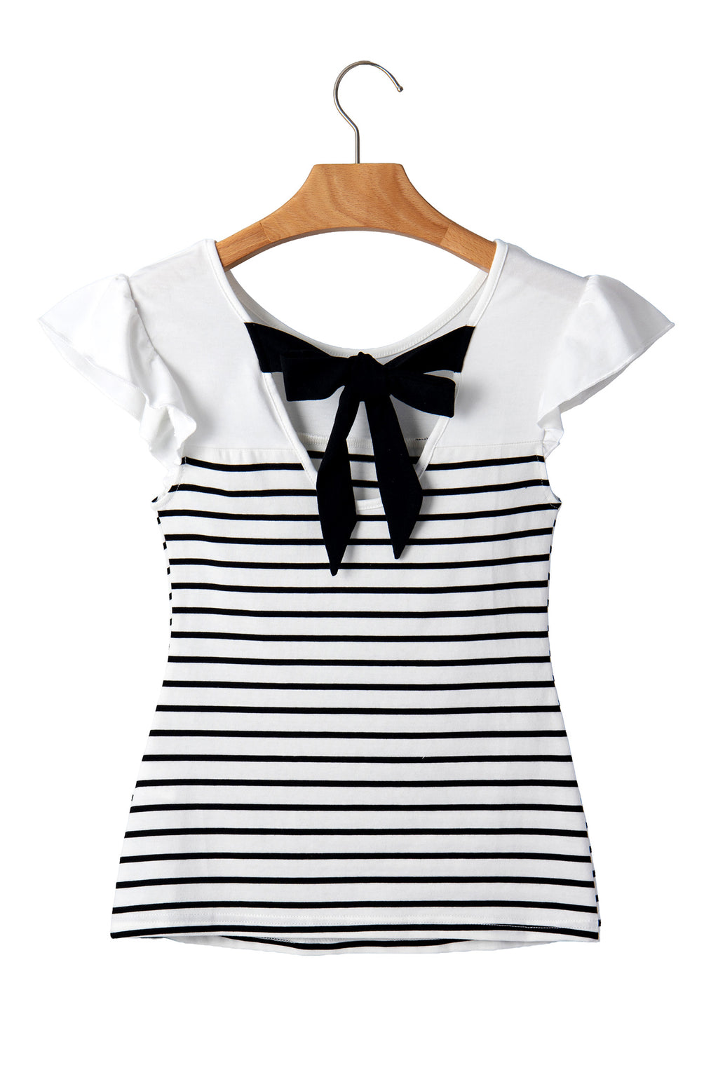 White Stripe Ruffle Trim Knot Back Tank Top | Sizes S-XL
