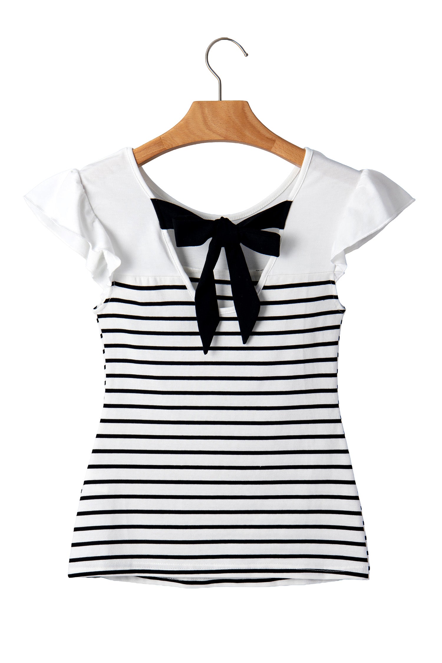 White Stripe Ruffle Trim Knot Back Tank Top | Sizes S-XL
