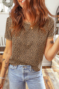 Khaki Fierce Leopard Print Crew Neck T-Shirt