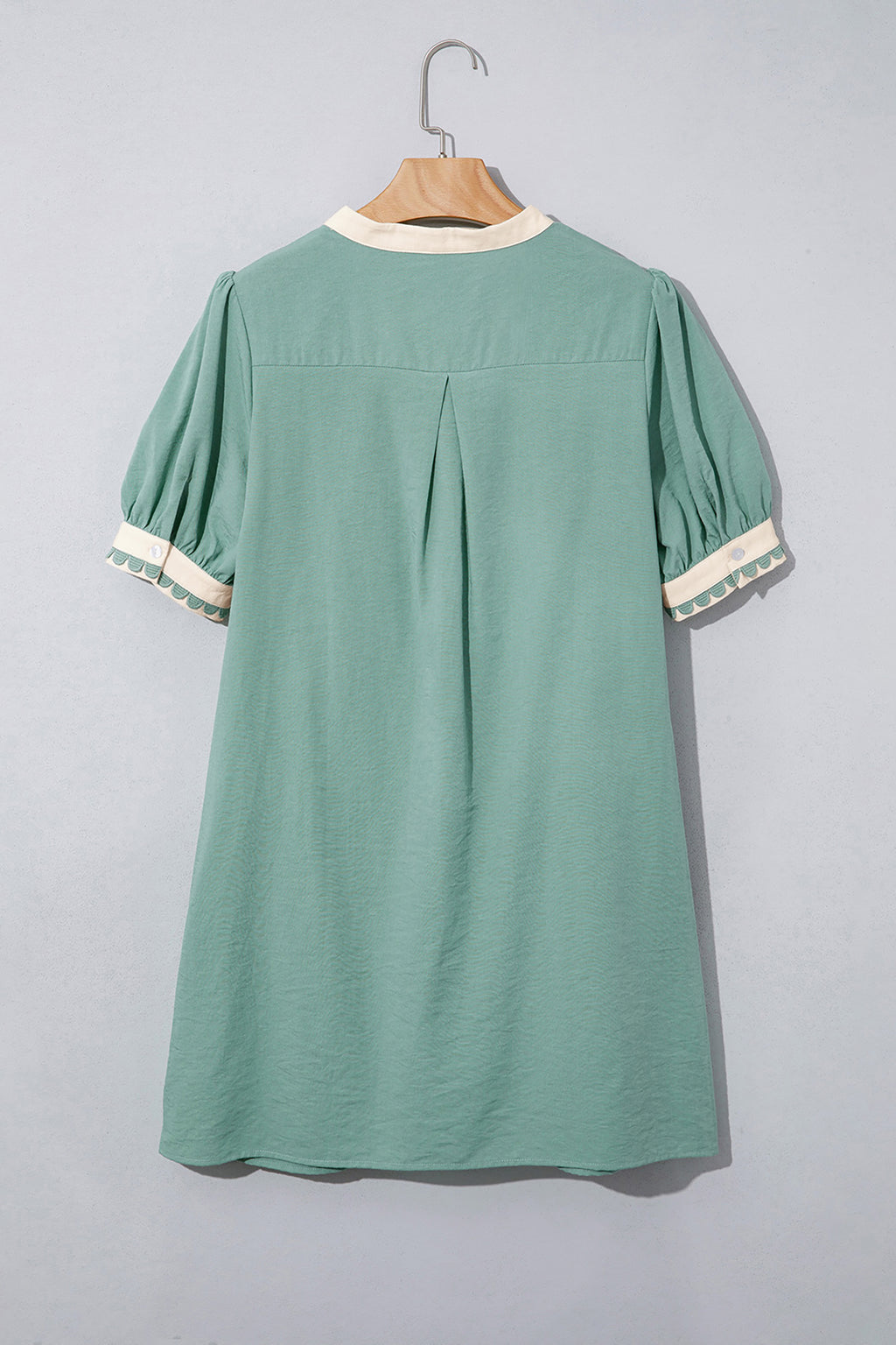 LivelyLooks Scallop Colour Block Trim Puff Sleeve Mini Dress Pink & Green women's fashion