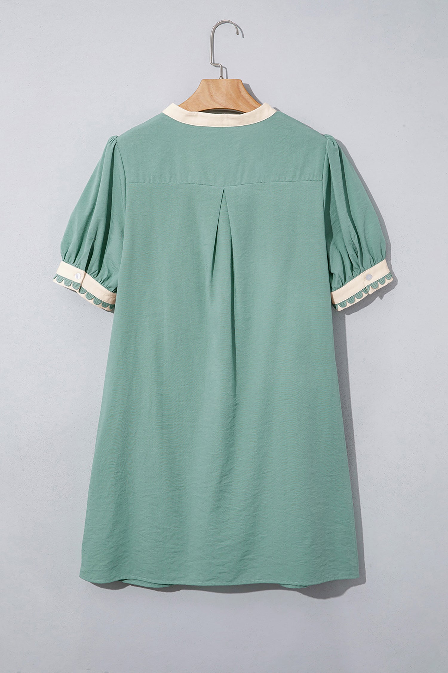 LivelyLooks Scallop Colour Block Trim Puff Sleeve Mini Dress Pink & Green women's fashion