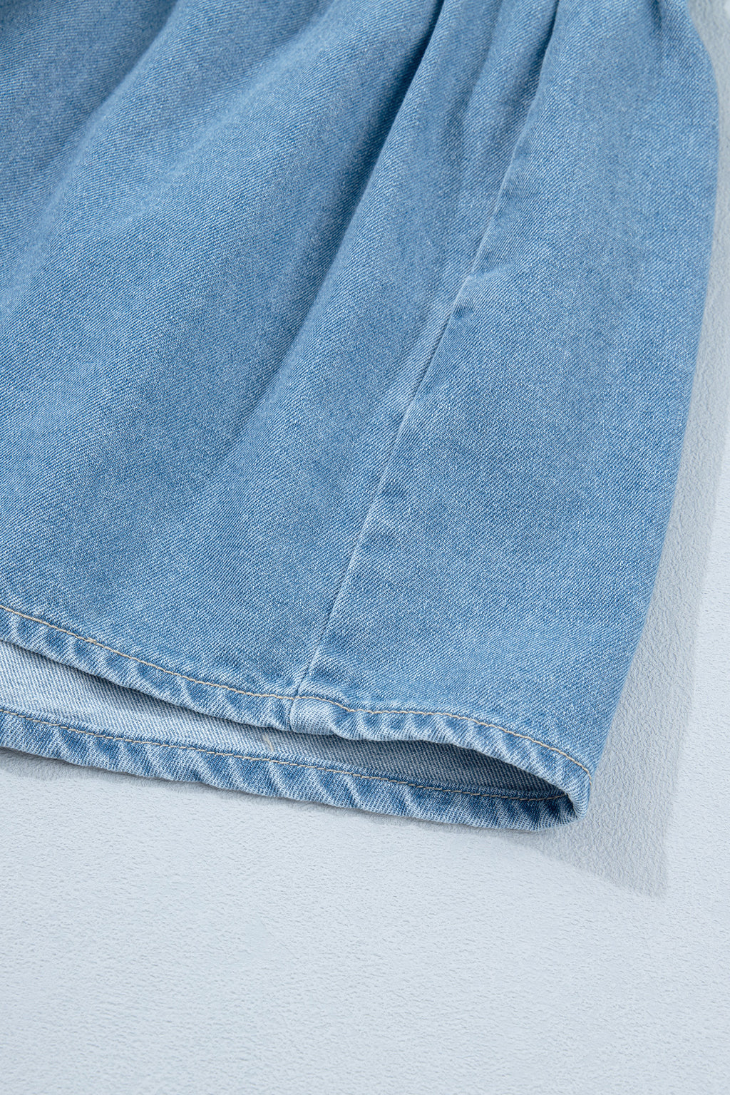Women's Blue Patchwork Denim Mini Dress Button Down Puff Sleeve Ruffle Hem at LivelyLooks