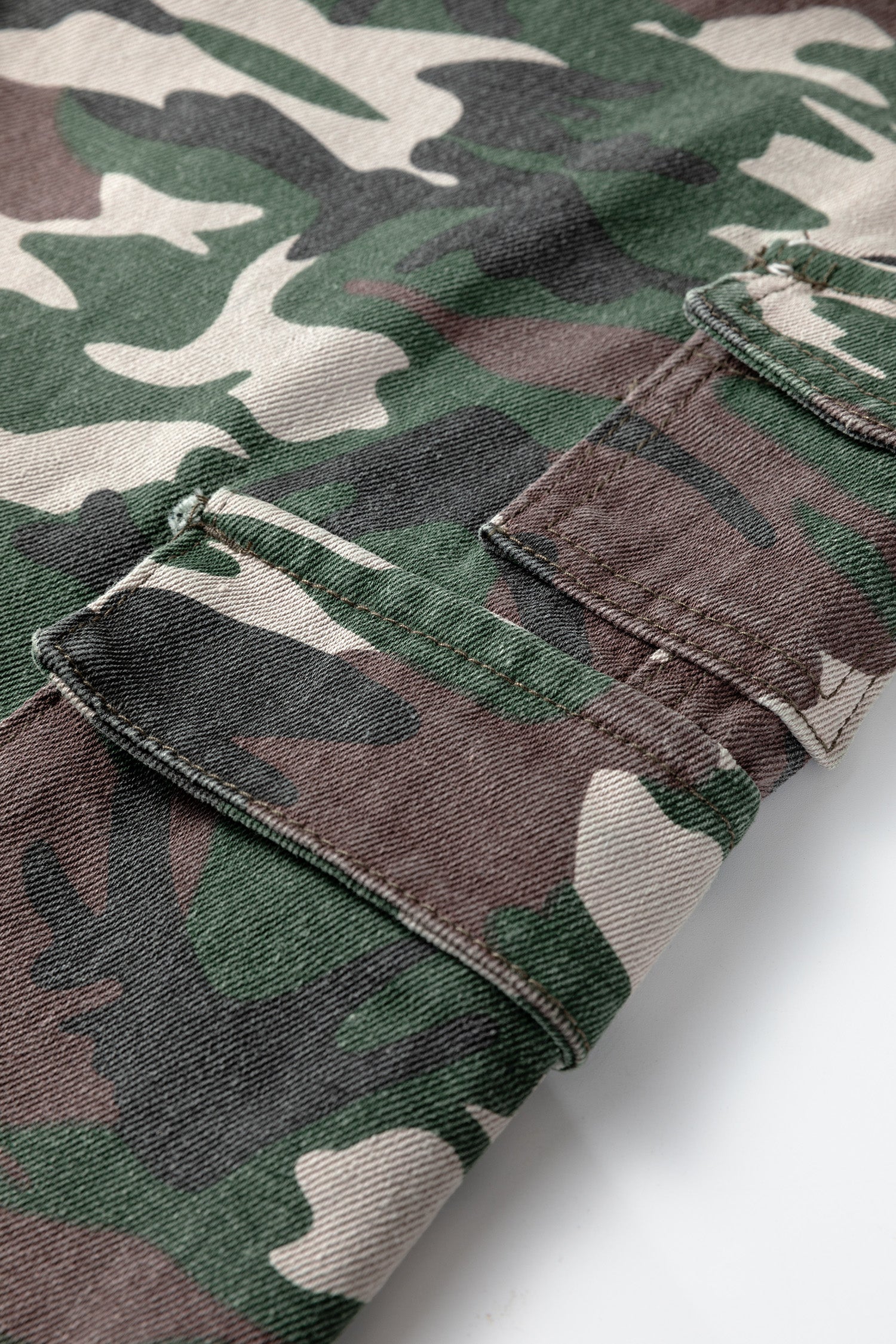 Green Camo Cargo Wide Leg Denim Pants