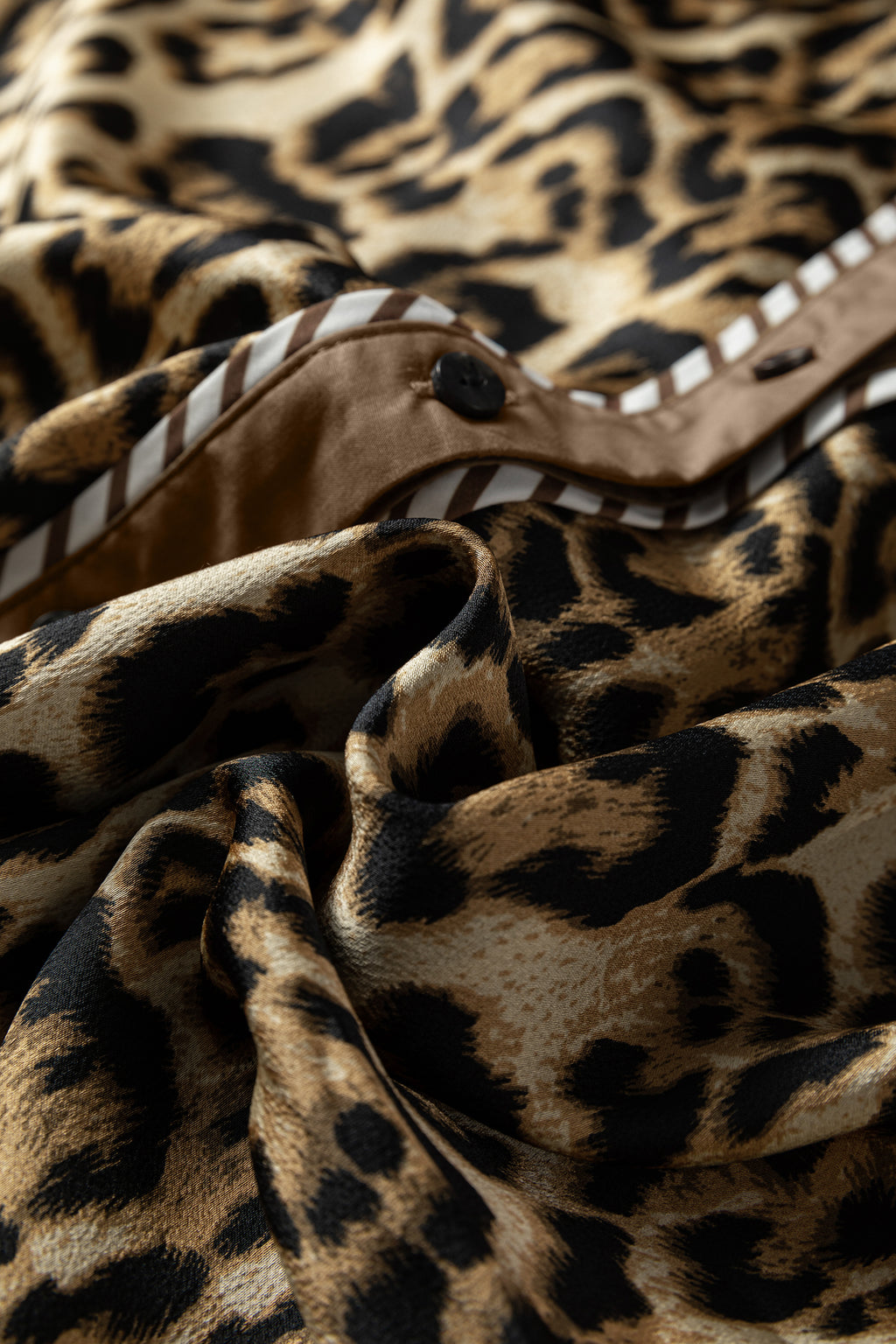 Brown Leopard Collared 3/4 Sleeve Shirt & Loose Pants Two Piece Set | UK 8–22