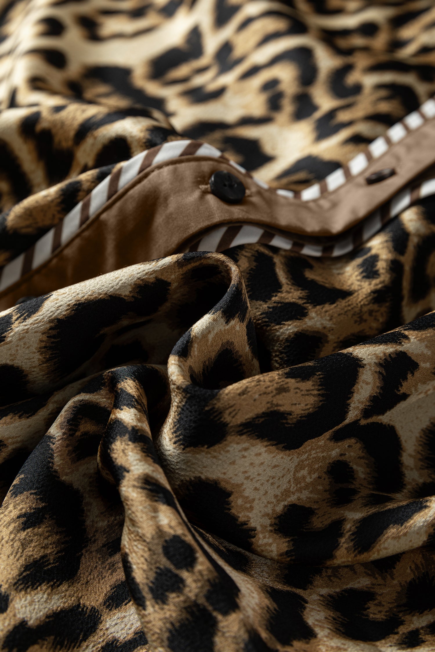Brown Leopard Collared 3/4 Sleeve Shirt & Loose Pants Two Piece Set | UK 8–22