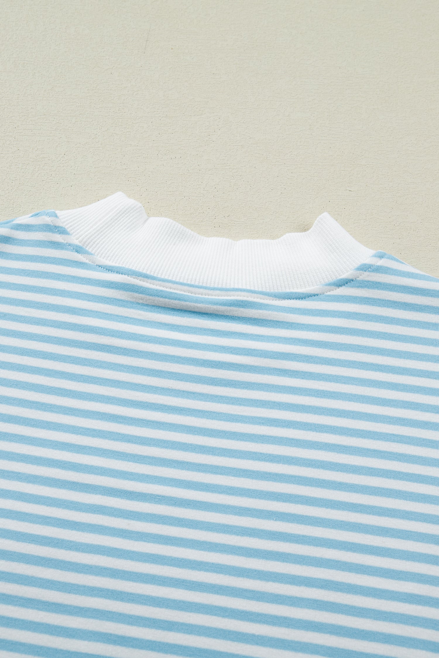 Striped Cuffed Sleeve Mock Neck Tee & Shorts Co-ord | Sky Blue, Pink & Green