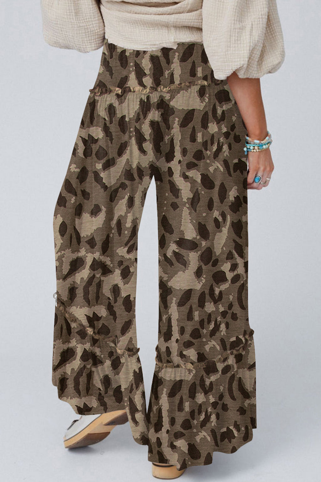 Camo Print Wide Leg Casual Trousers | Beige, Brown & Multicolour