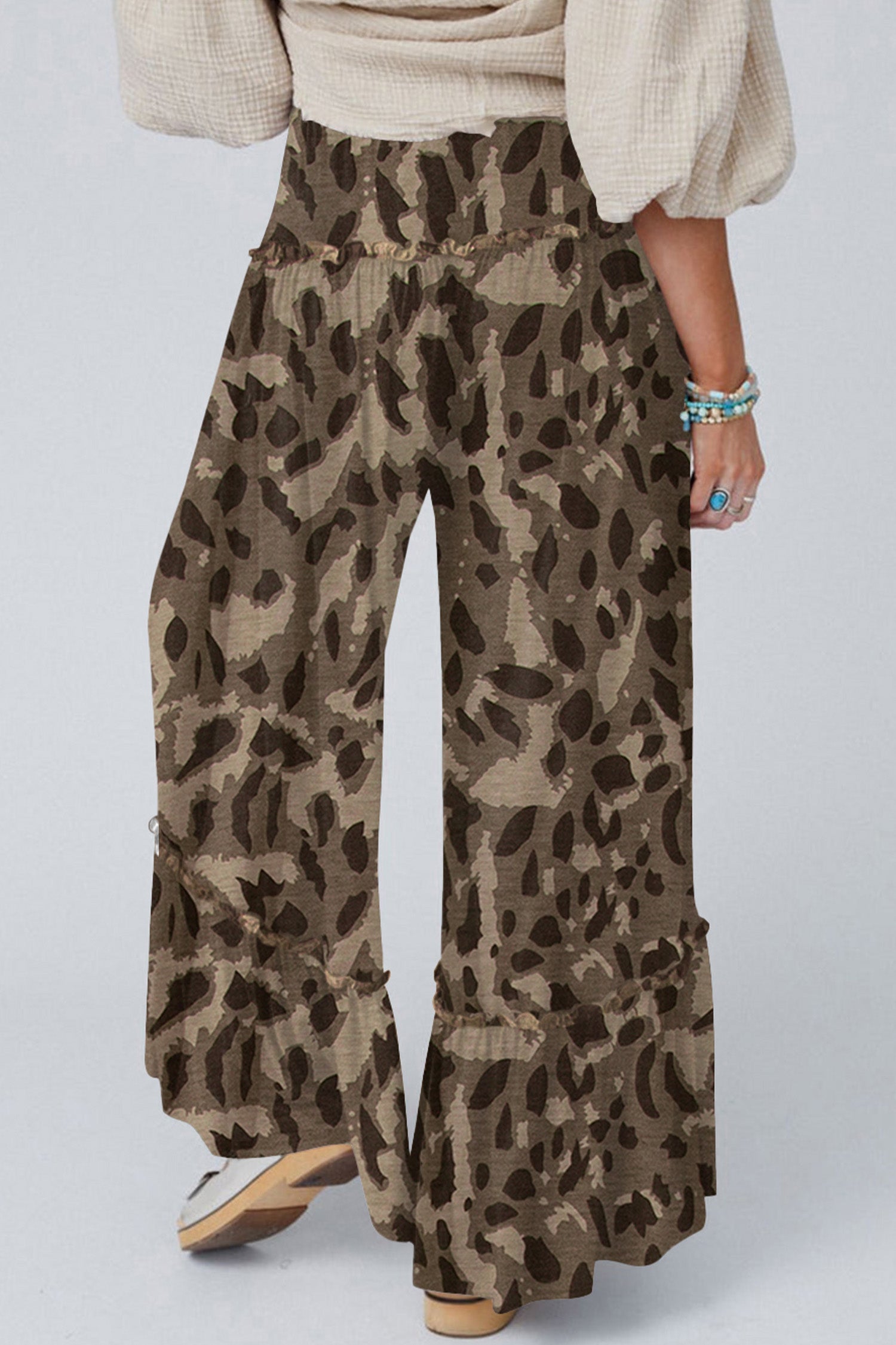 Camo Print Wide Leg Casual Trousers | Beige, Brown & Multicolour