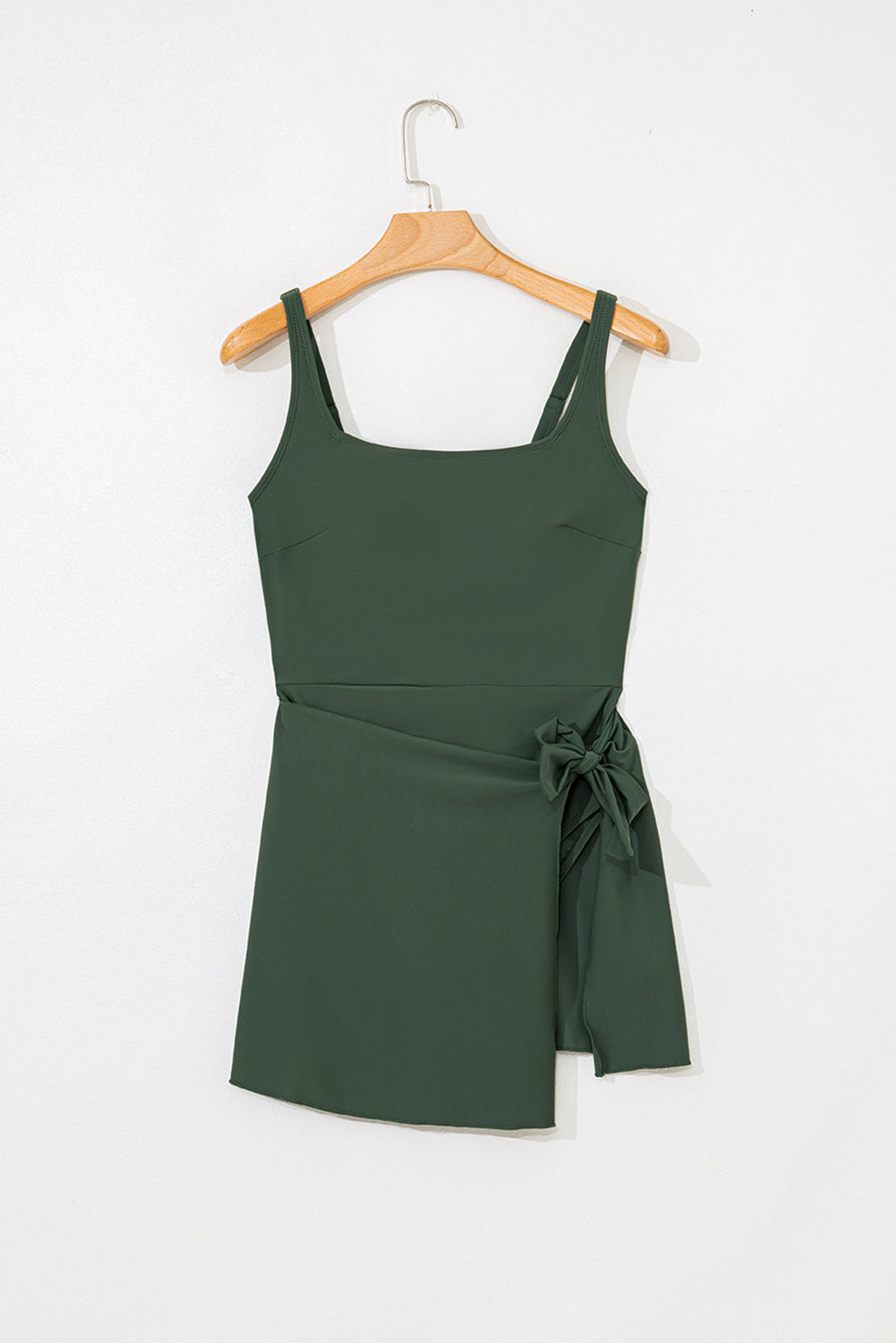Square Neck Side-Tie Waist A-Line Swim Dress | Green & Black | UK 8-22
