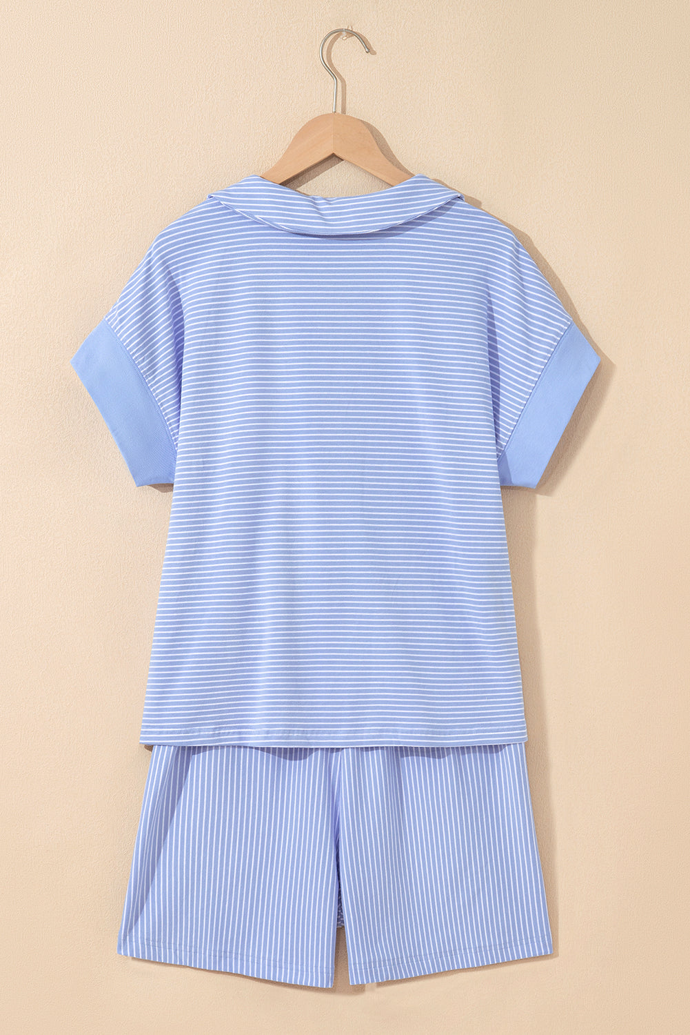 Women's Stripe Dolman Sleeve Polo Shirt and Drawstring Shorts Set Two Piece Co-ord at LivelyLooks
