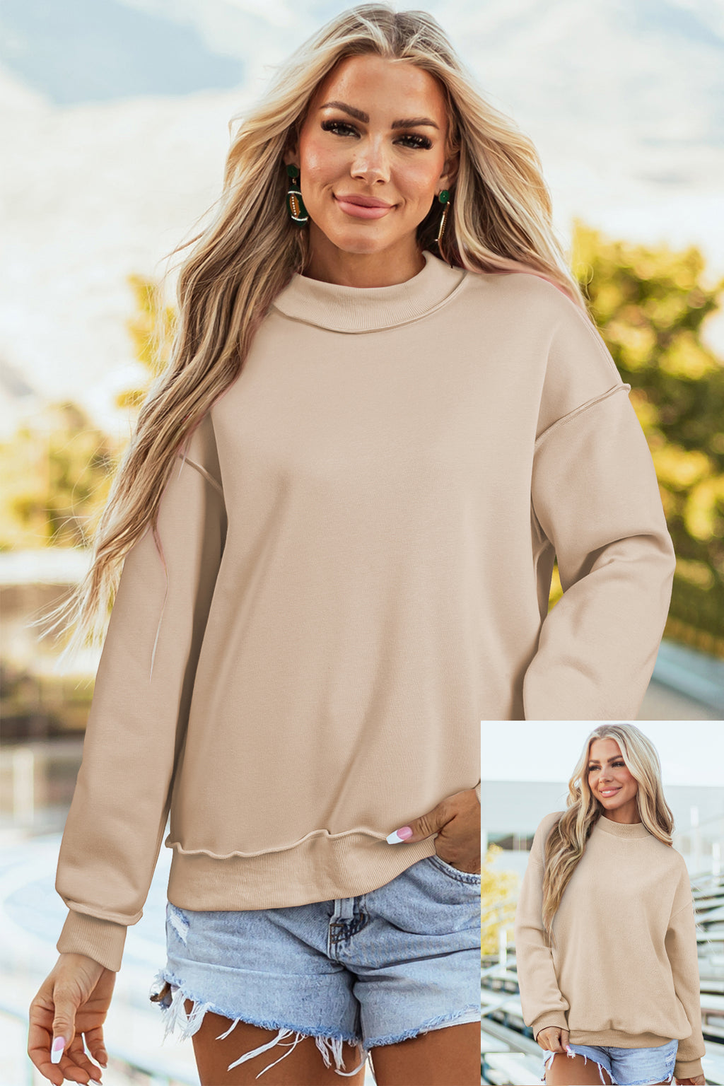 Carrot Oversized Reversible Sweatshirt Drop Shoulder Mock Neck Women S-XL