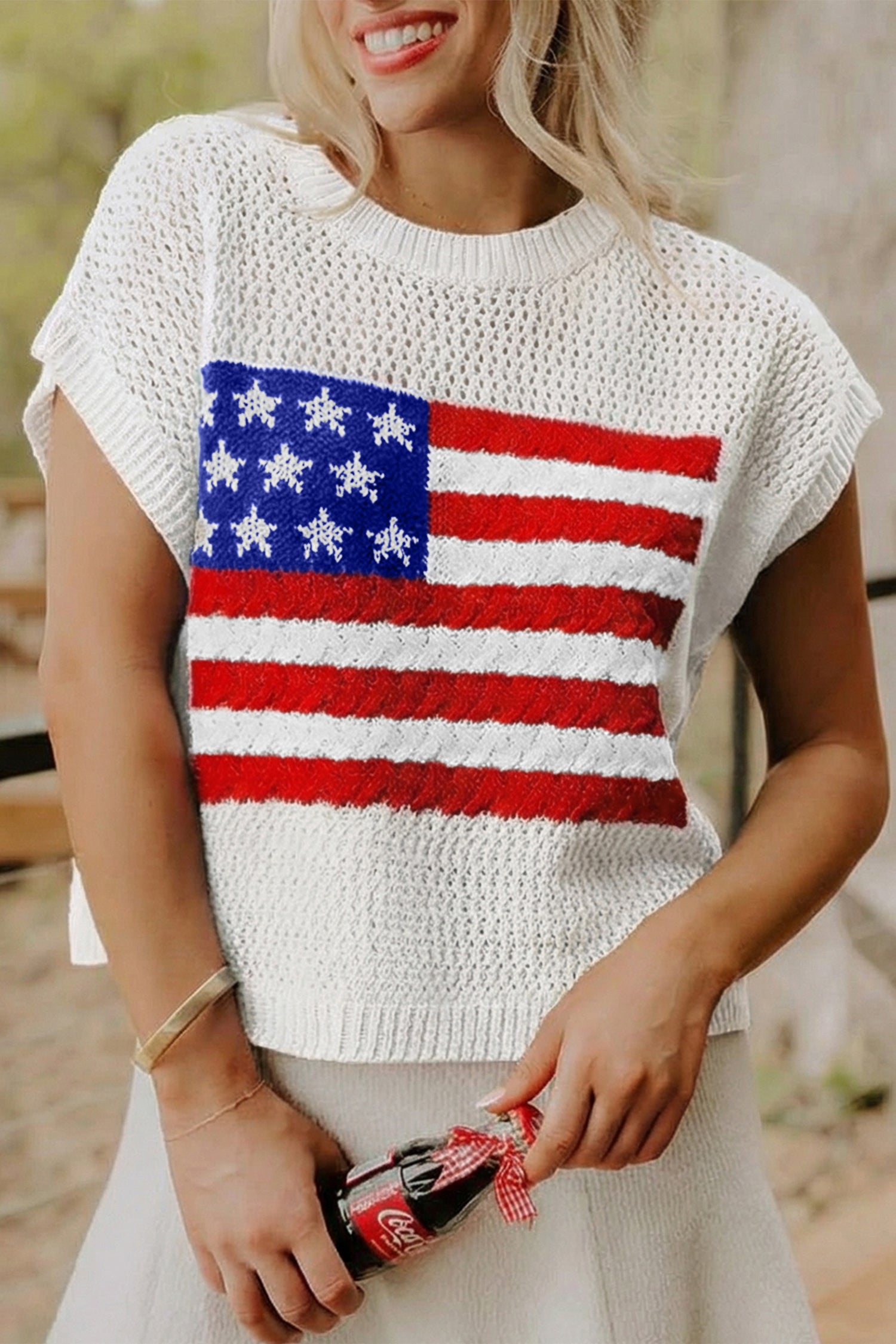 LivelyLooks Fiery Red Flag Graphic Short Sleeve Sweater Top women's fashion