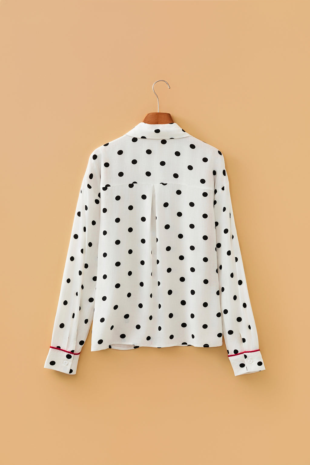 White Polka Dot Contrast Piping Elegant Women's Shirt