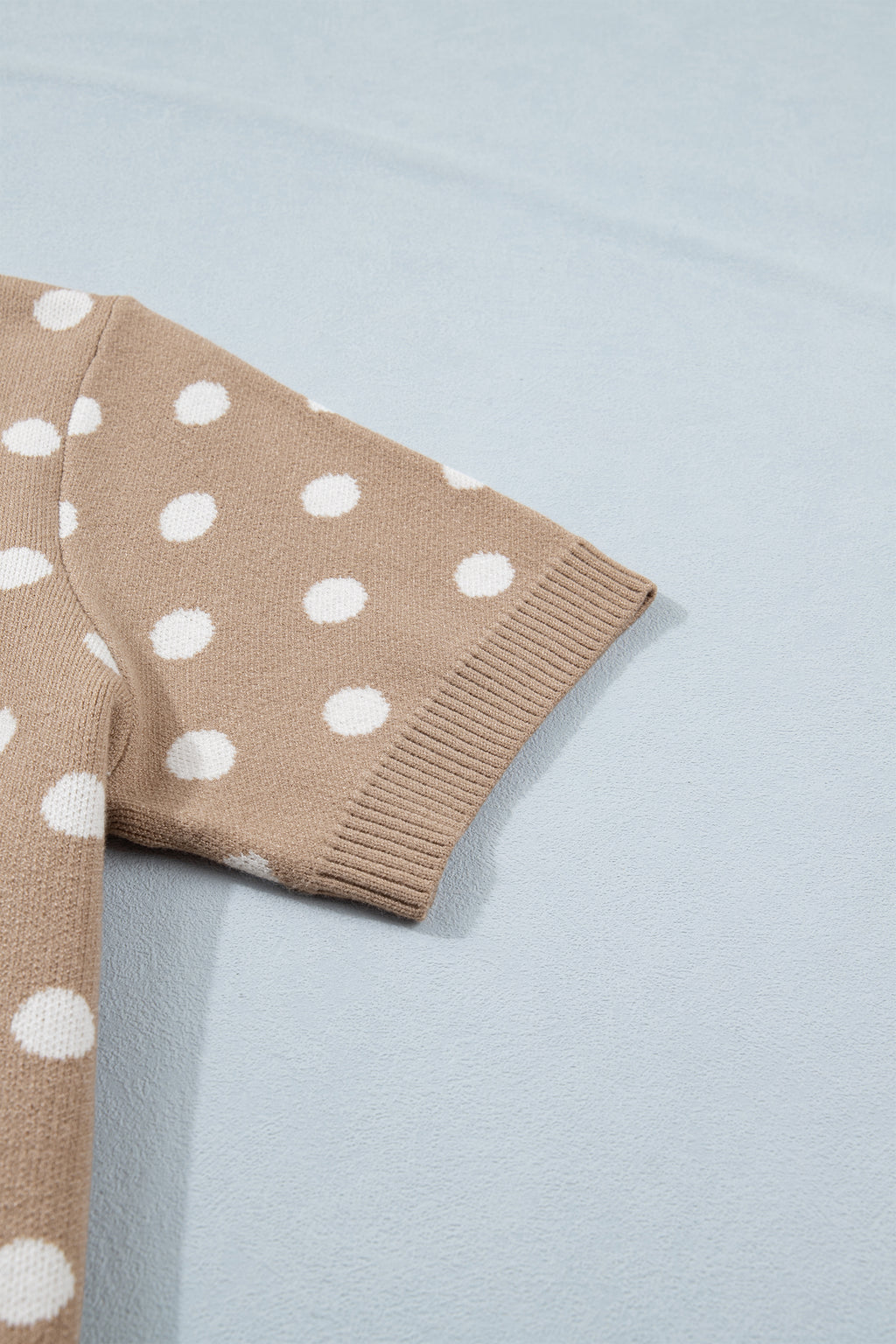 Women's Dark Khaki Polka Dot Short Sleeve Button Down Cardigan at LivelyLooks