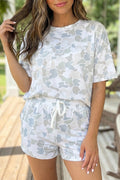 Multicolour Camouflage Print Casual Tee & Drawstring Shorts Co-ord Set