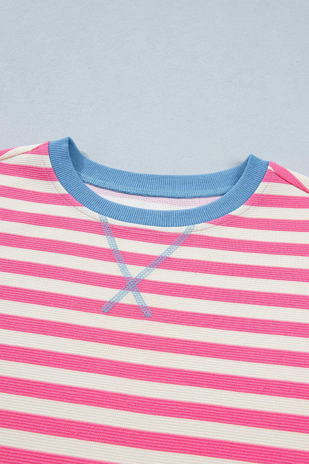 Pink Stripe Contrast Colourblock Short Sleeve Loose Tee