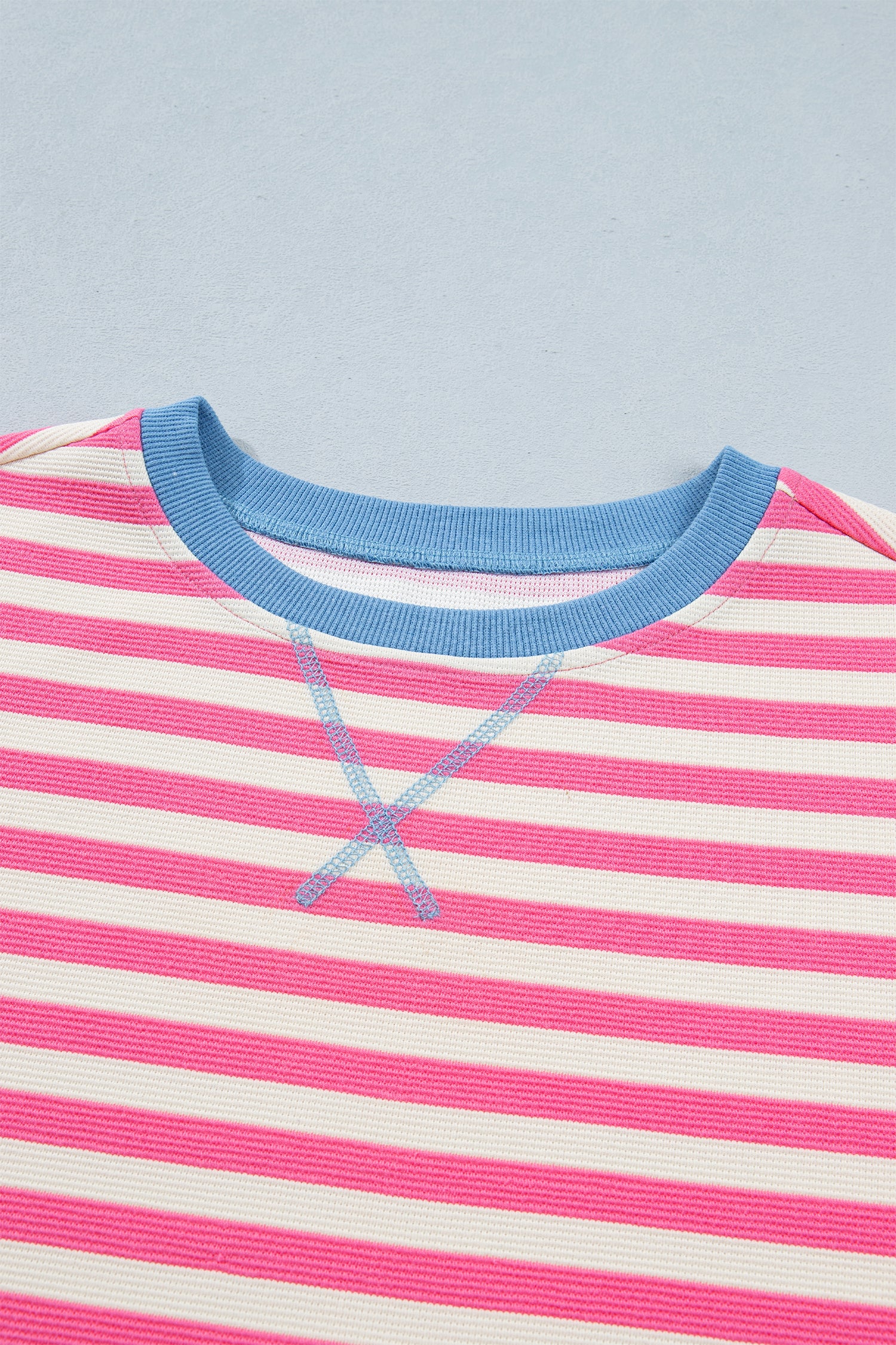 Pink Stripe Contrast Colourblock Short Sleeve Loose Tee
