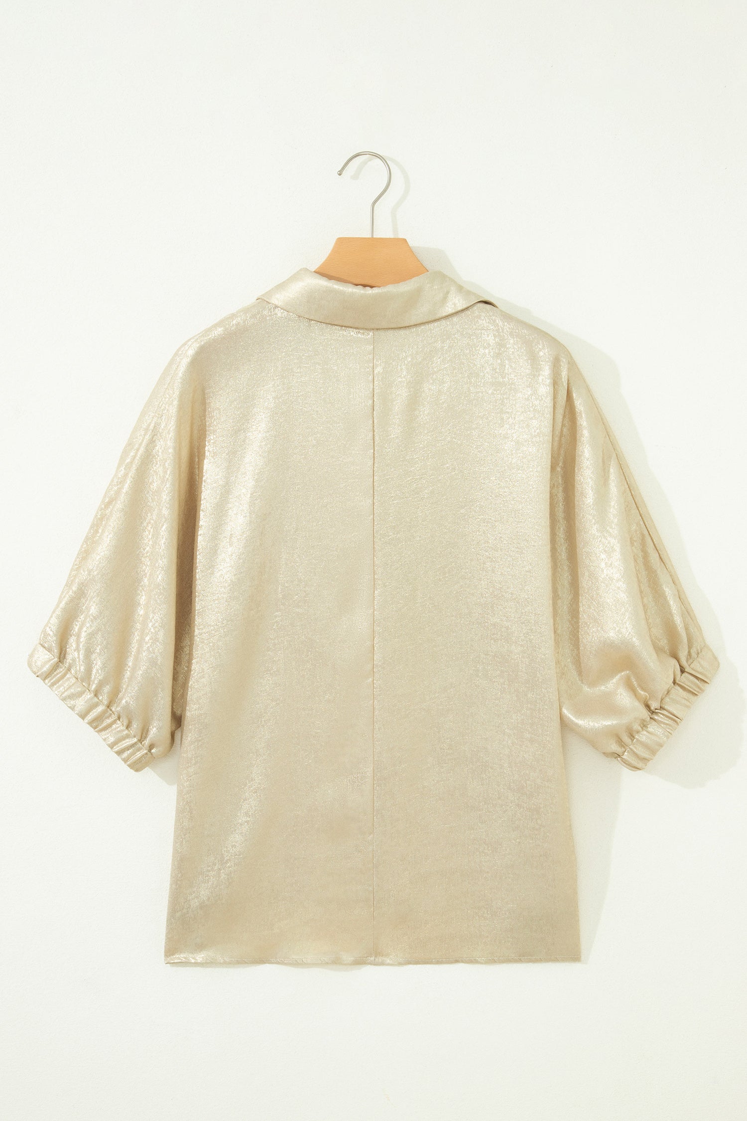 Aqua Metallic Shimmer Collared V Neck Half Sleeve Top