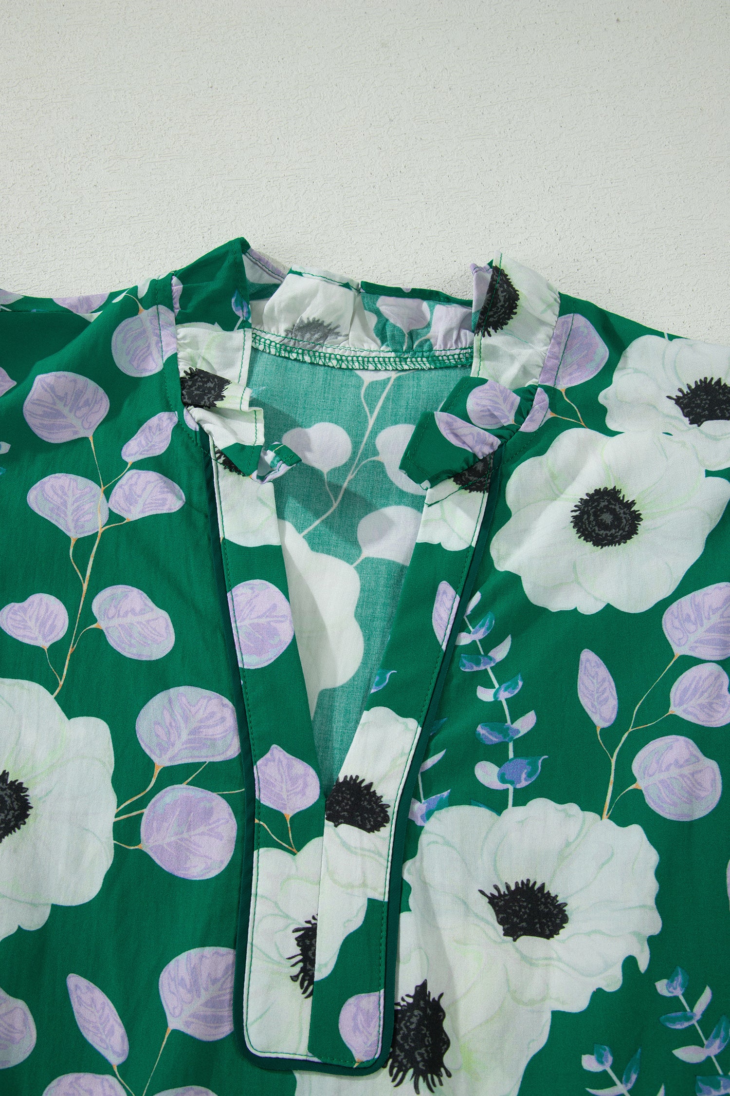 Green Floral Maxi Dress V Neck Ruffle Sleeve Women S-XL