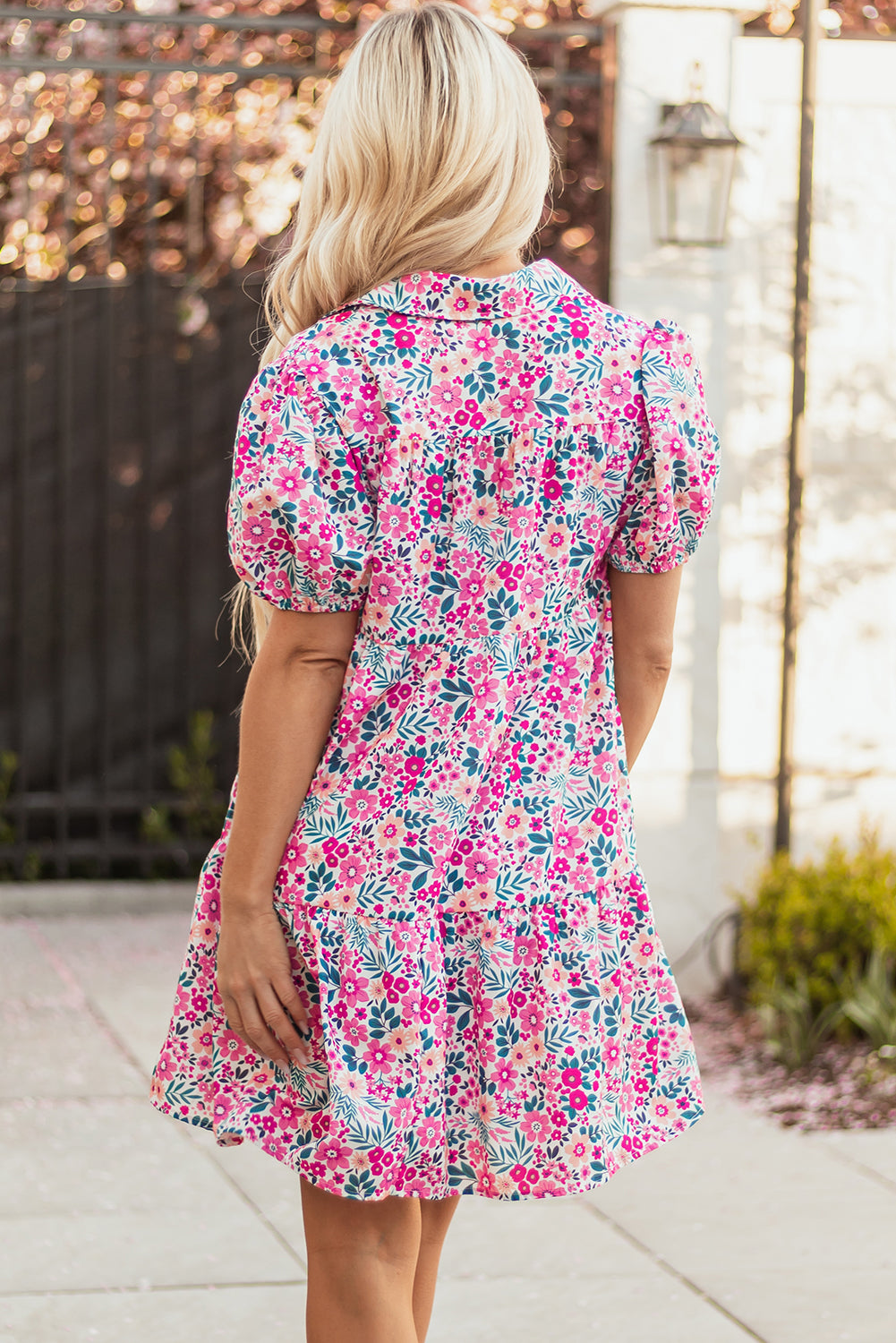 Shop Floral Collared Half Placket Puff Sleeve Loose Mini Dress | S-XL at LivelyLooks