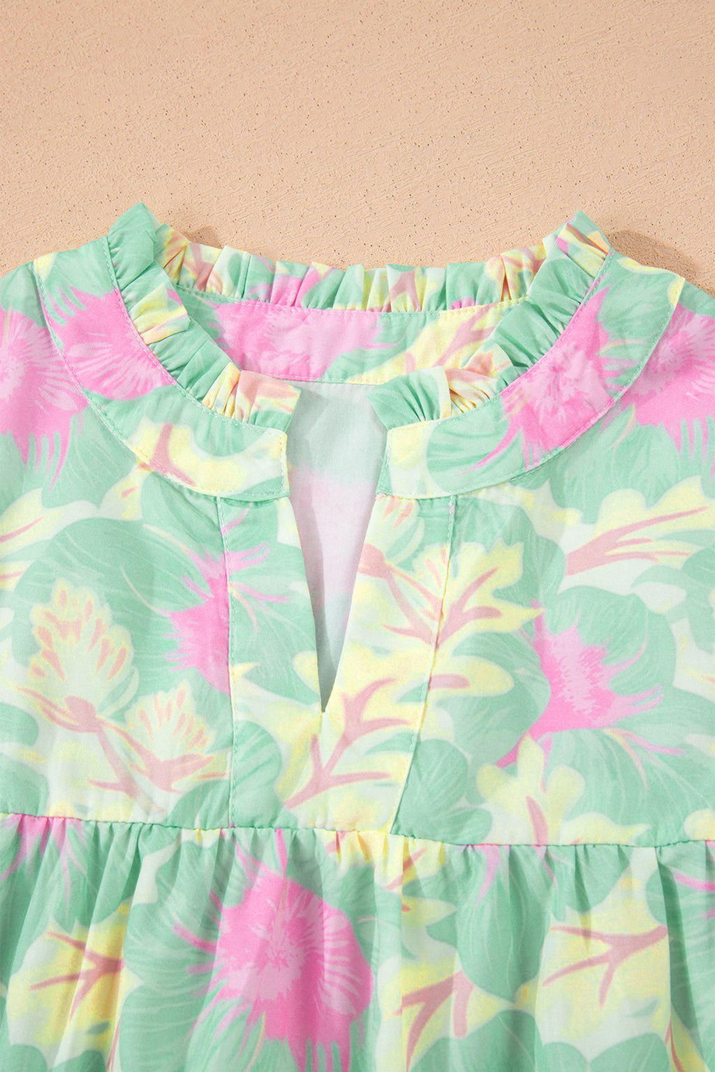 Women's Yellow Short Bubble Sleeve Summer Floral Blouse at LivelyLooks