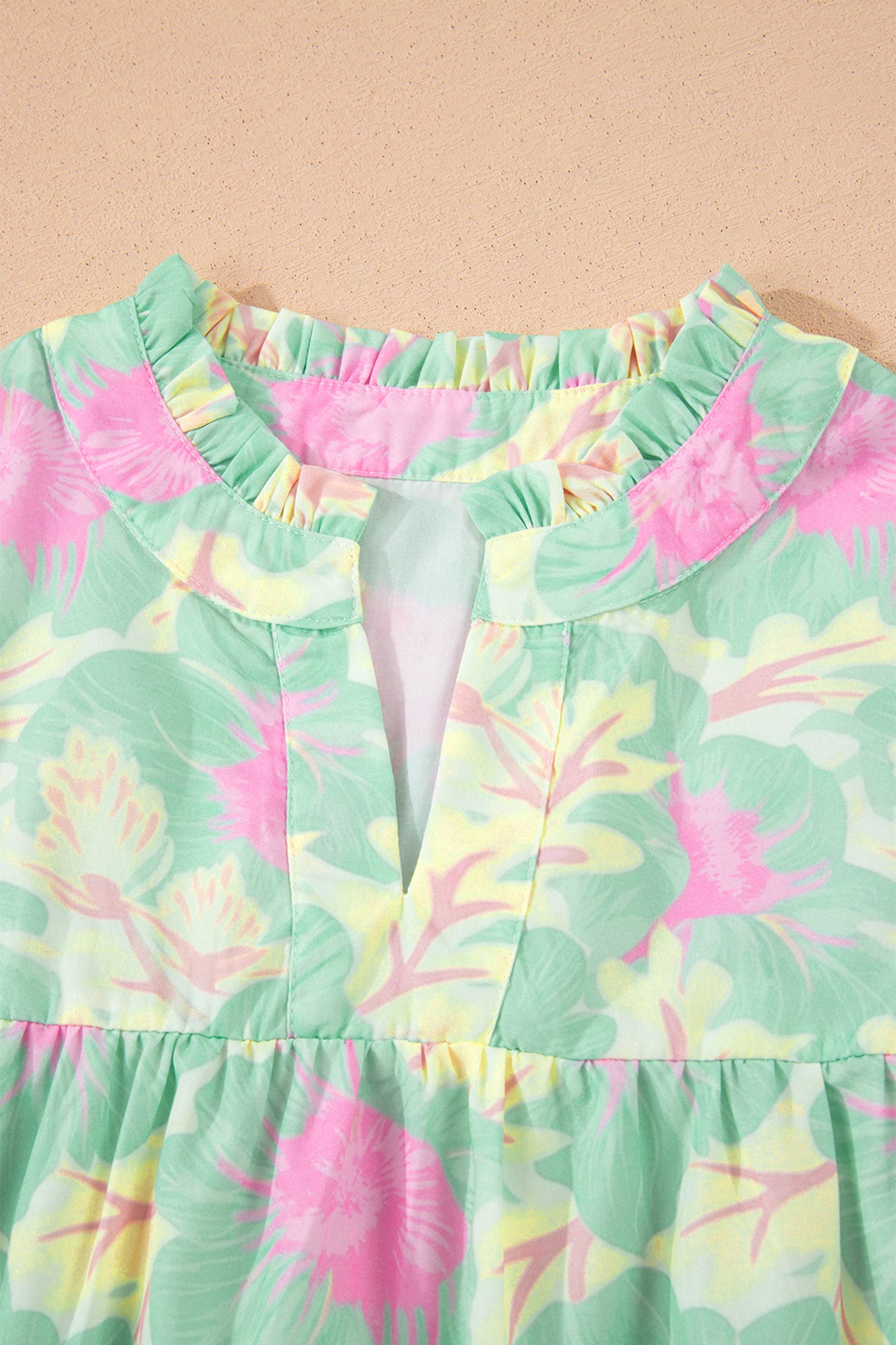 Women's Yellow Short Bubble Sleeve Summer Floral Blouse at LivelyLooks