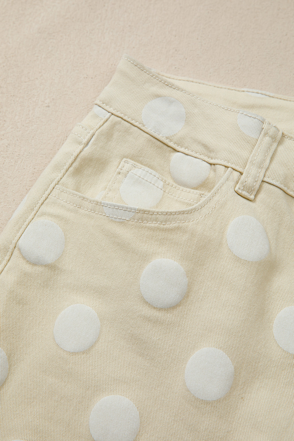 Khaki & Sky Blue Polka Dot Print Raw Hem High-Waist Shift Jeans | Sizes 4–16