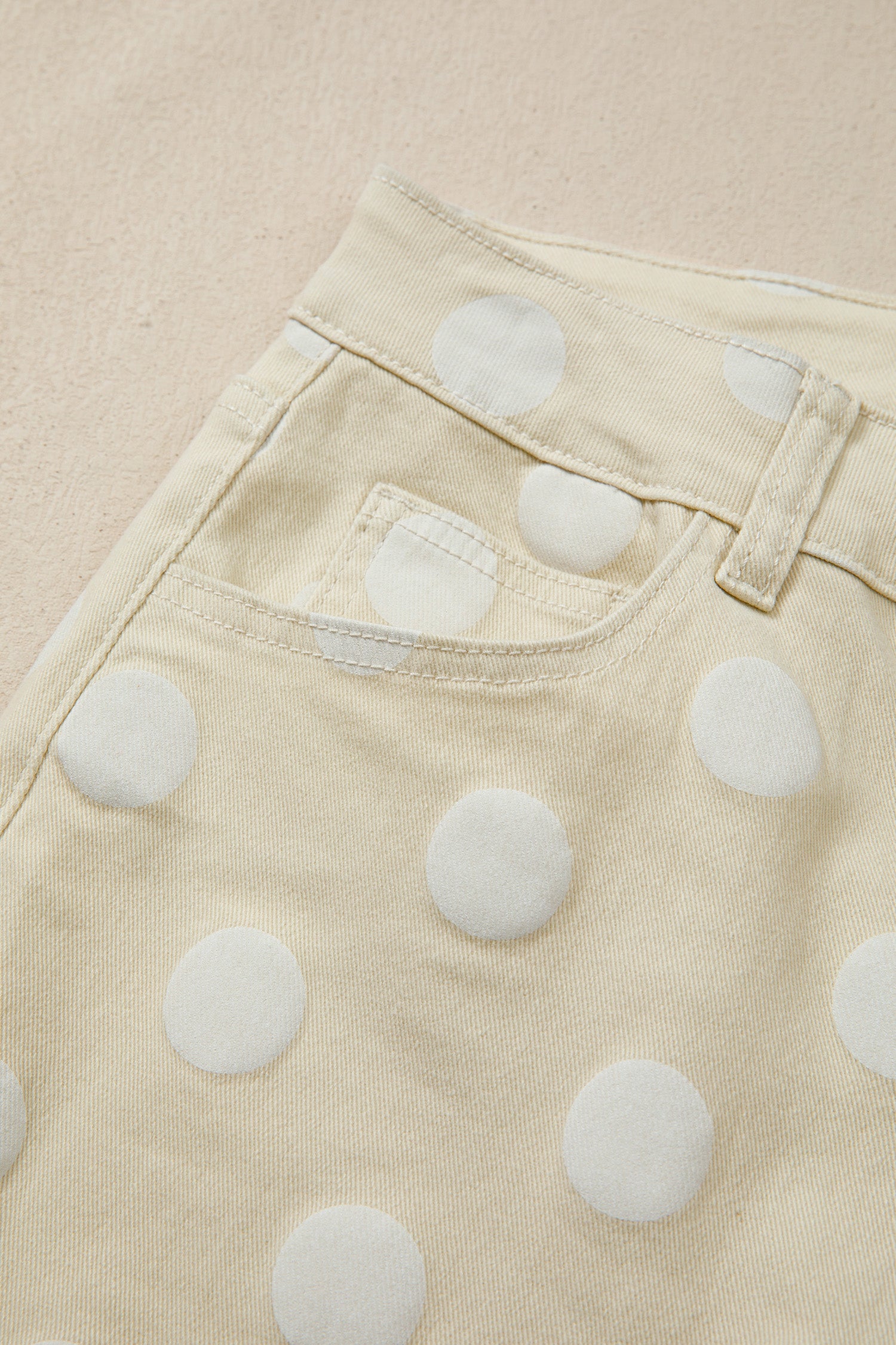 Khaki & Sky Blue Polka Dot Print Raw Hem High-Waist Shift Jeans | Sizes 4–16